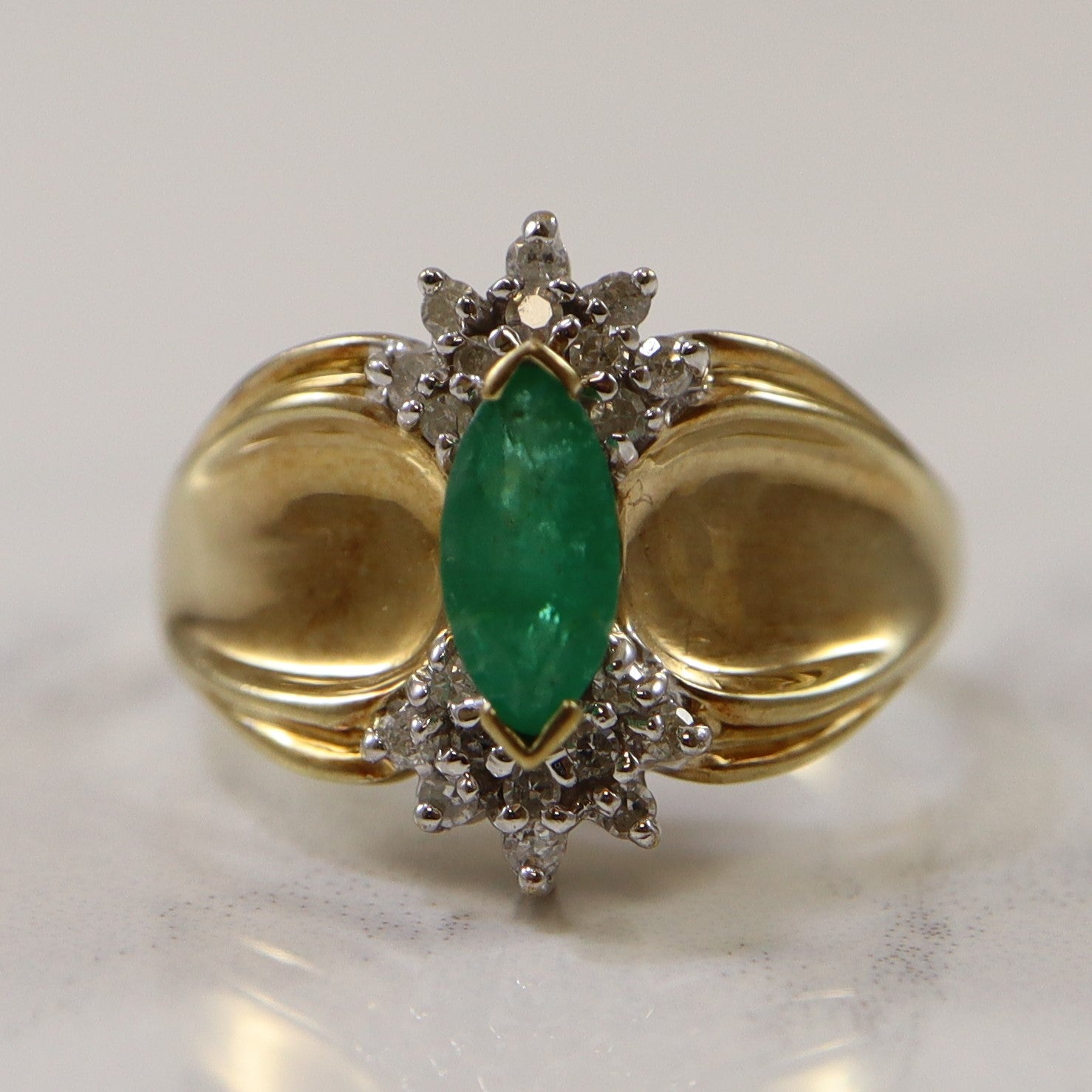 Marquise Emerald & Diamond Tapered Ring | 0.12ctw, 0.40ct | SZ 6.75 |