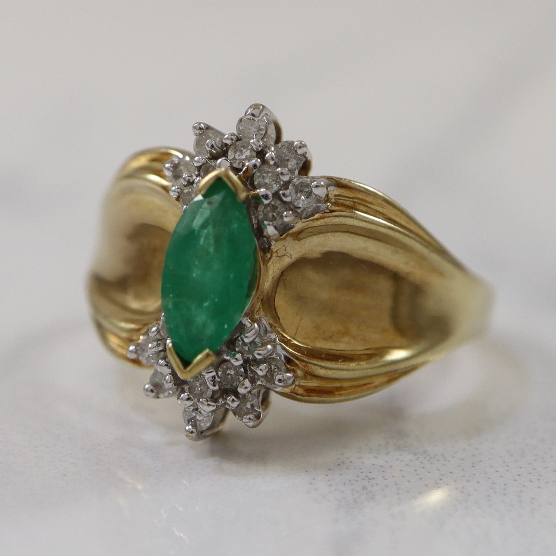 Marquise Emerald & Diamond Tapered Ring | 0.12ctw, 0.40ct | SZ 6.75 |