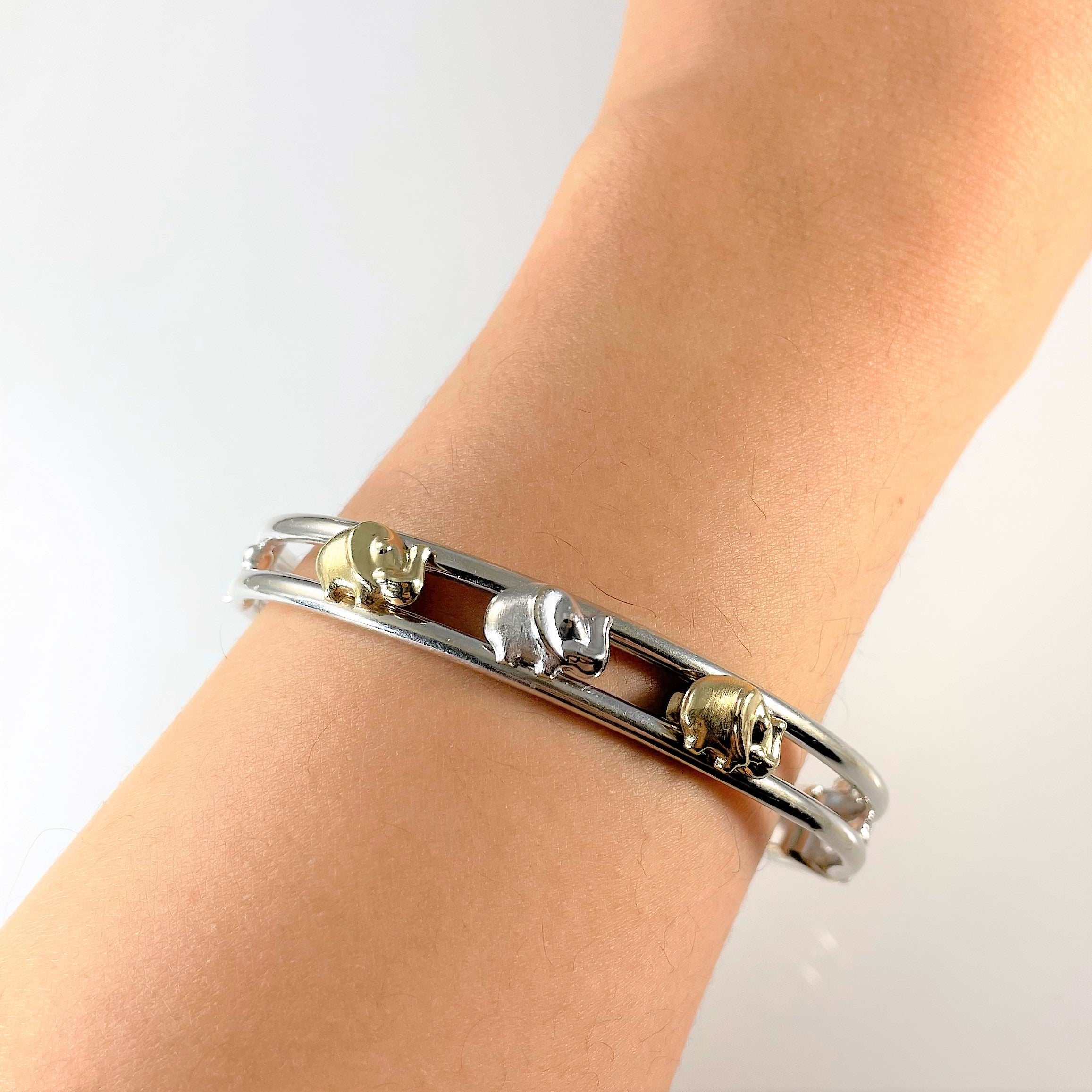 Two Tone Gold Sliding Elephant Bracelet | 8" |