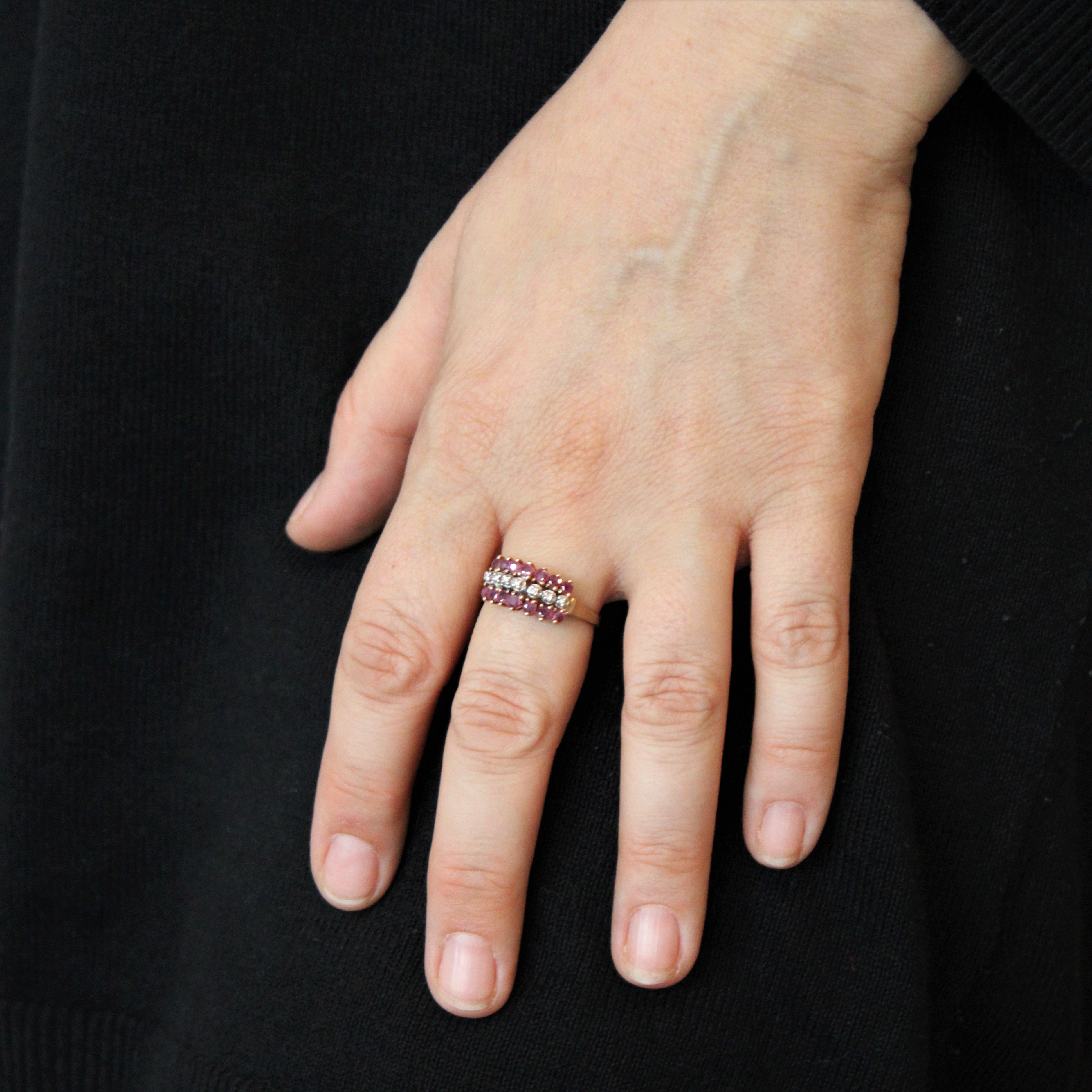 Ruby & Diamond Triple Row Ring | 0.70ctw, 0.04ctw | SZ 7.75 |