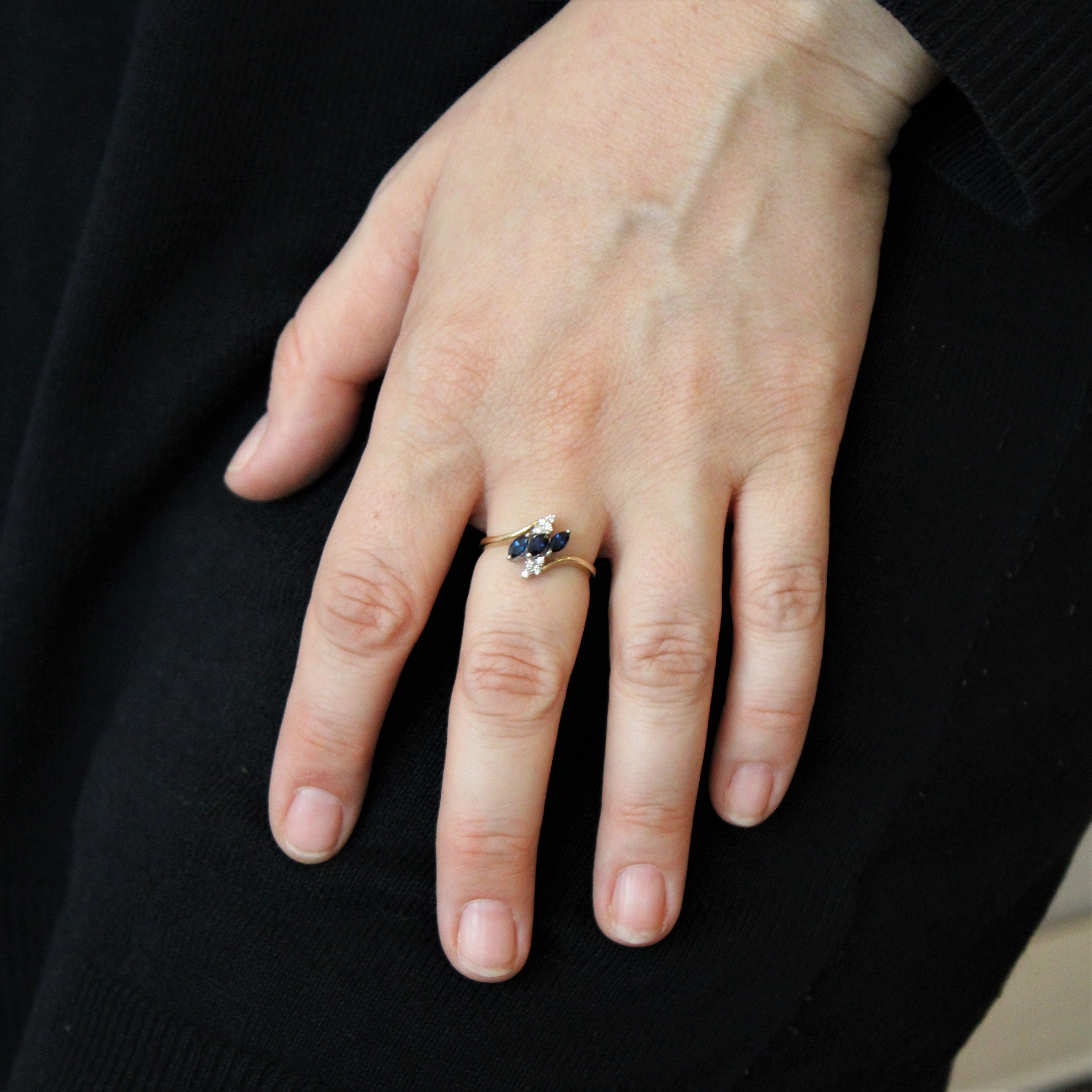 Marquise Sapphire & Diamond Bypass Ring | 0.50ctw, 0.08ctw | SZ 7.5 |