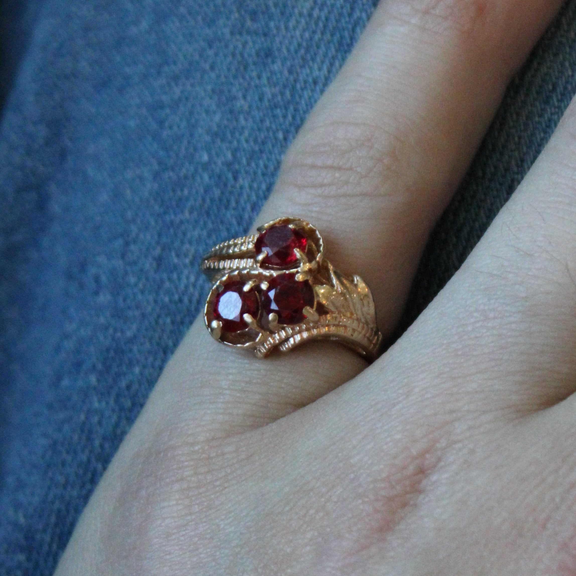 Three Stone Cascading Synthetic Ruby Ring | 1.95ctw | SZ 5 |