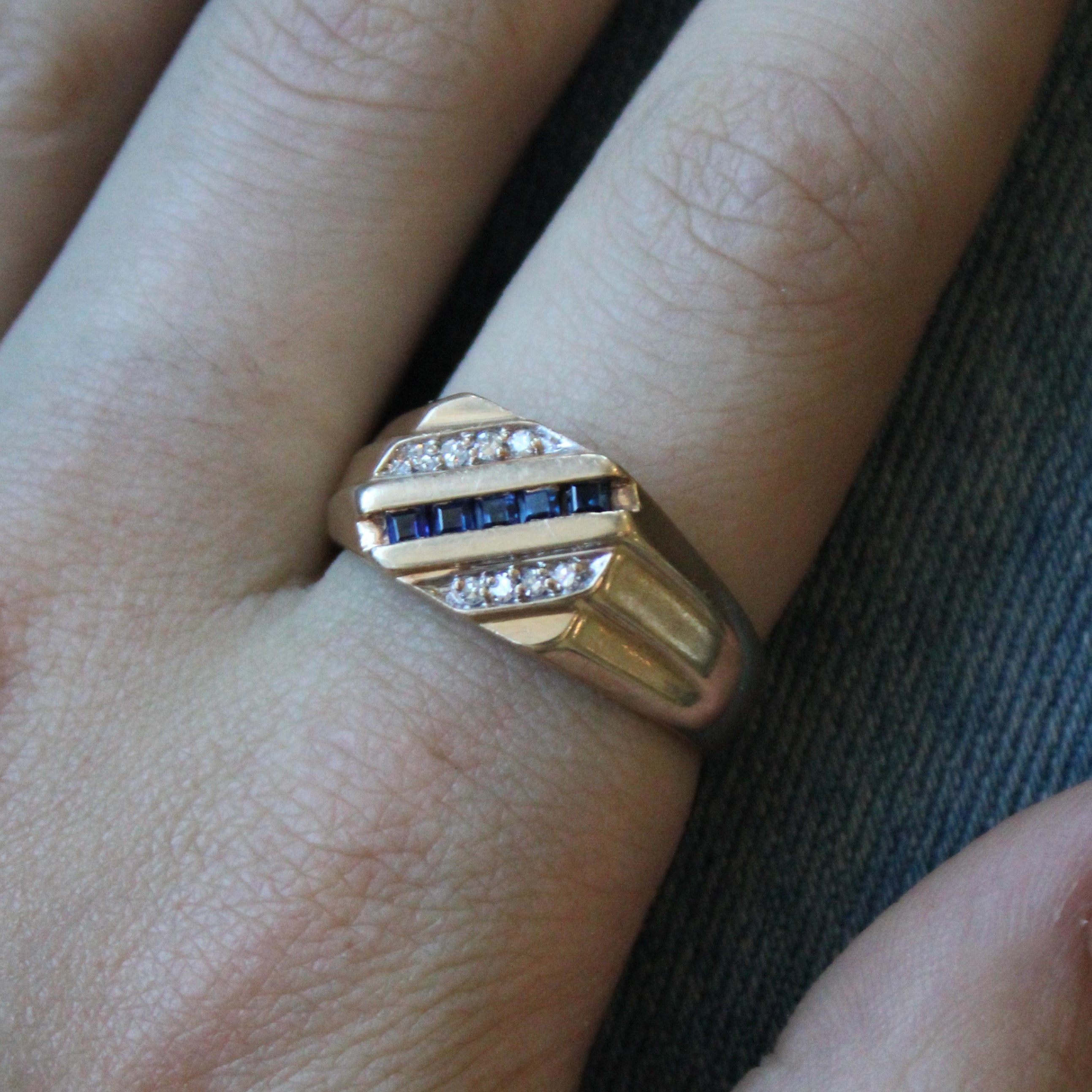 Diagonal Set Sapphire & Diamond Ring | 0.50ctw, 0.15ctw | SZ 12 |