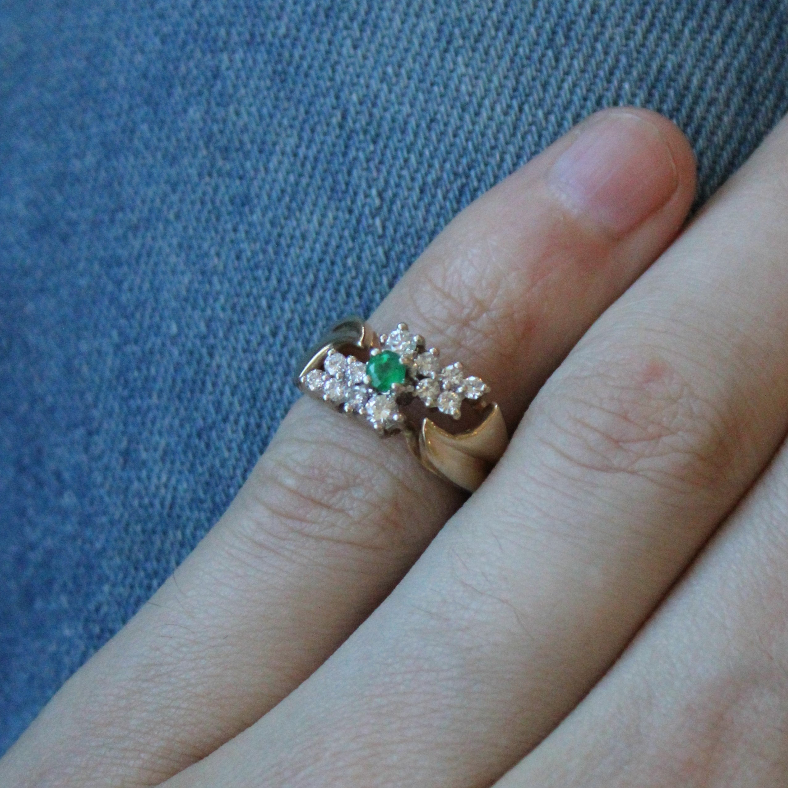 Diamond & Emerald Bypass Cascade Ring | 0.35ctw, 0.10ct | SZ 4 |