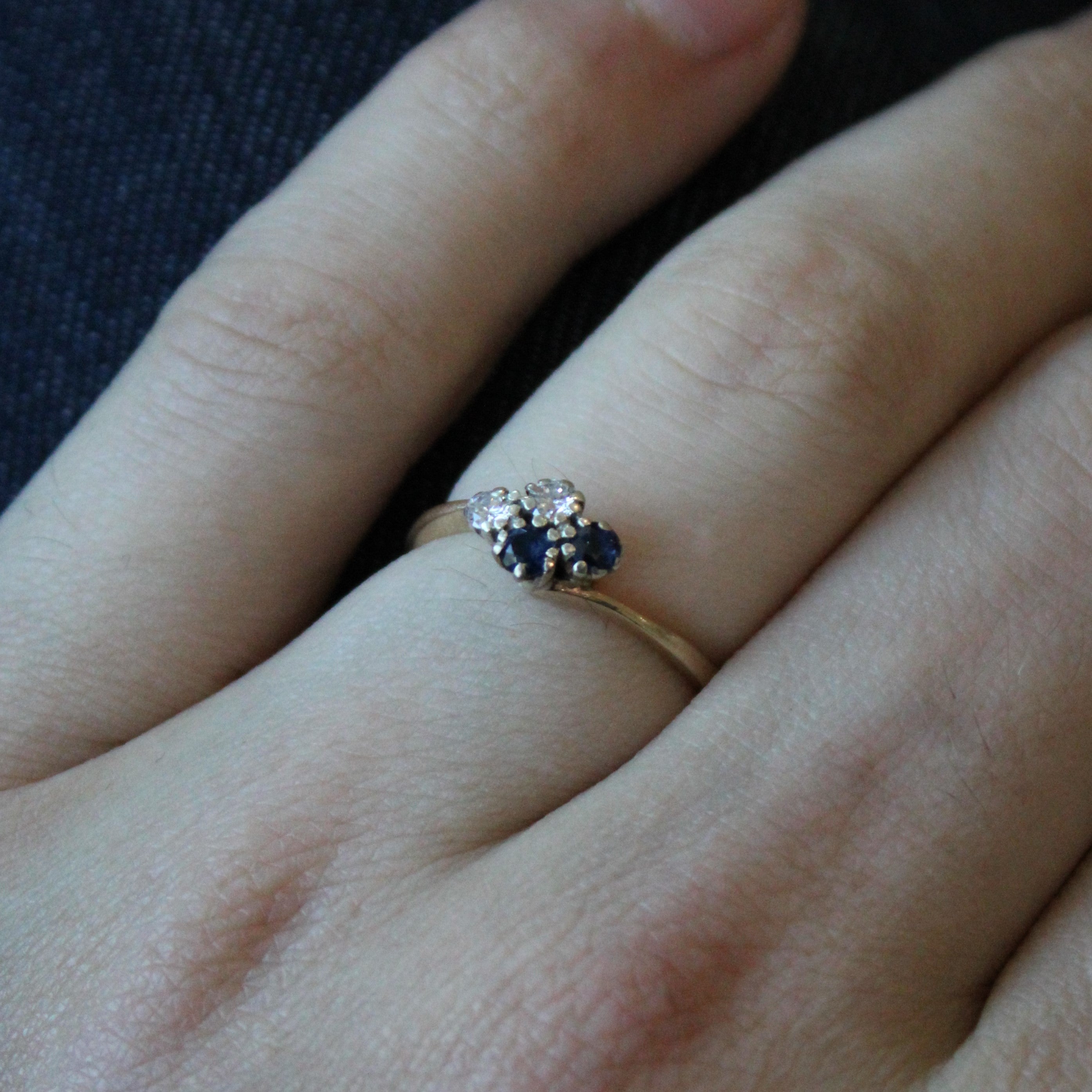 Synthetic Sapphire & Diamond Cross Over Ring | 0.18ctw, 0.15ctw | SZ 7.25 |