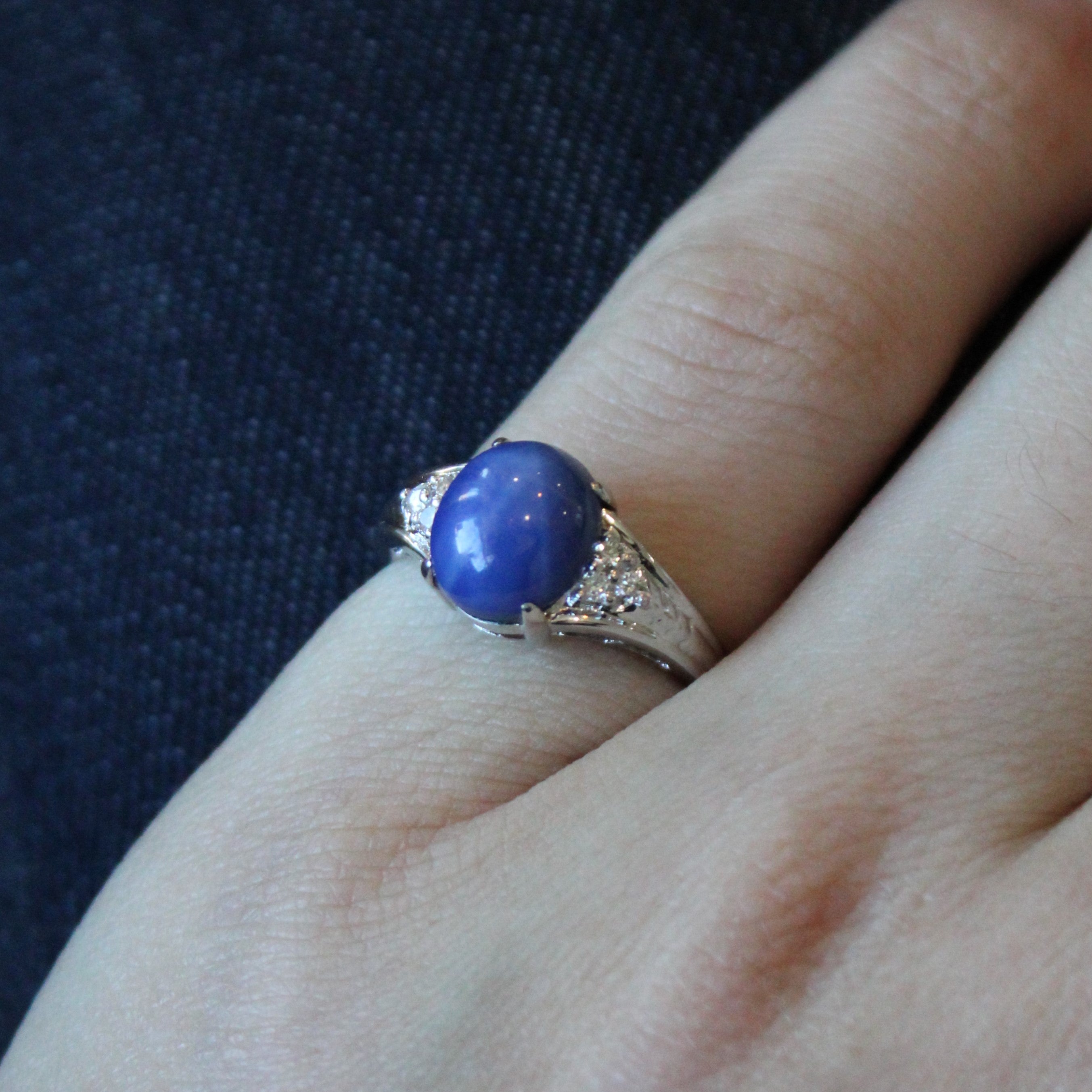 Synthetic Star Sapphire & Diamond Ring | 3.40ct, 0.07ctw | SZ 6.25 |
