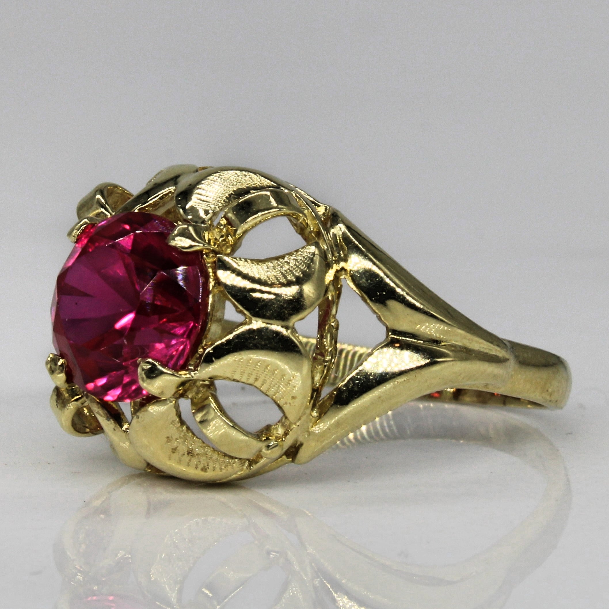 Ornate Synthetic Ruby Cocktail Ring | 2.10ct | SZ 7.5 |