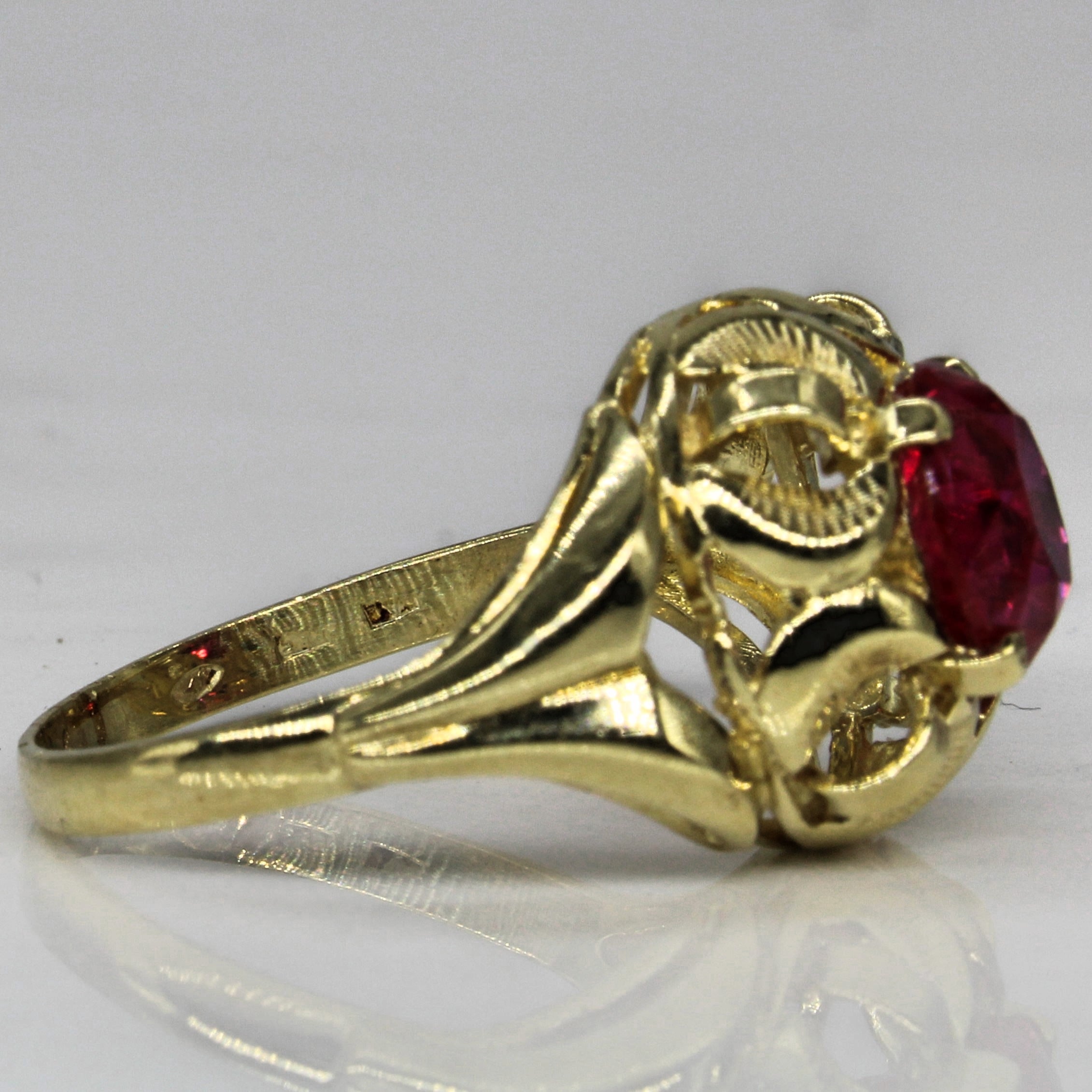 Ornate Synthetic Ruby Cocktail Ring | 2.10ct | SZ 7.5 |