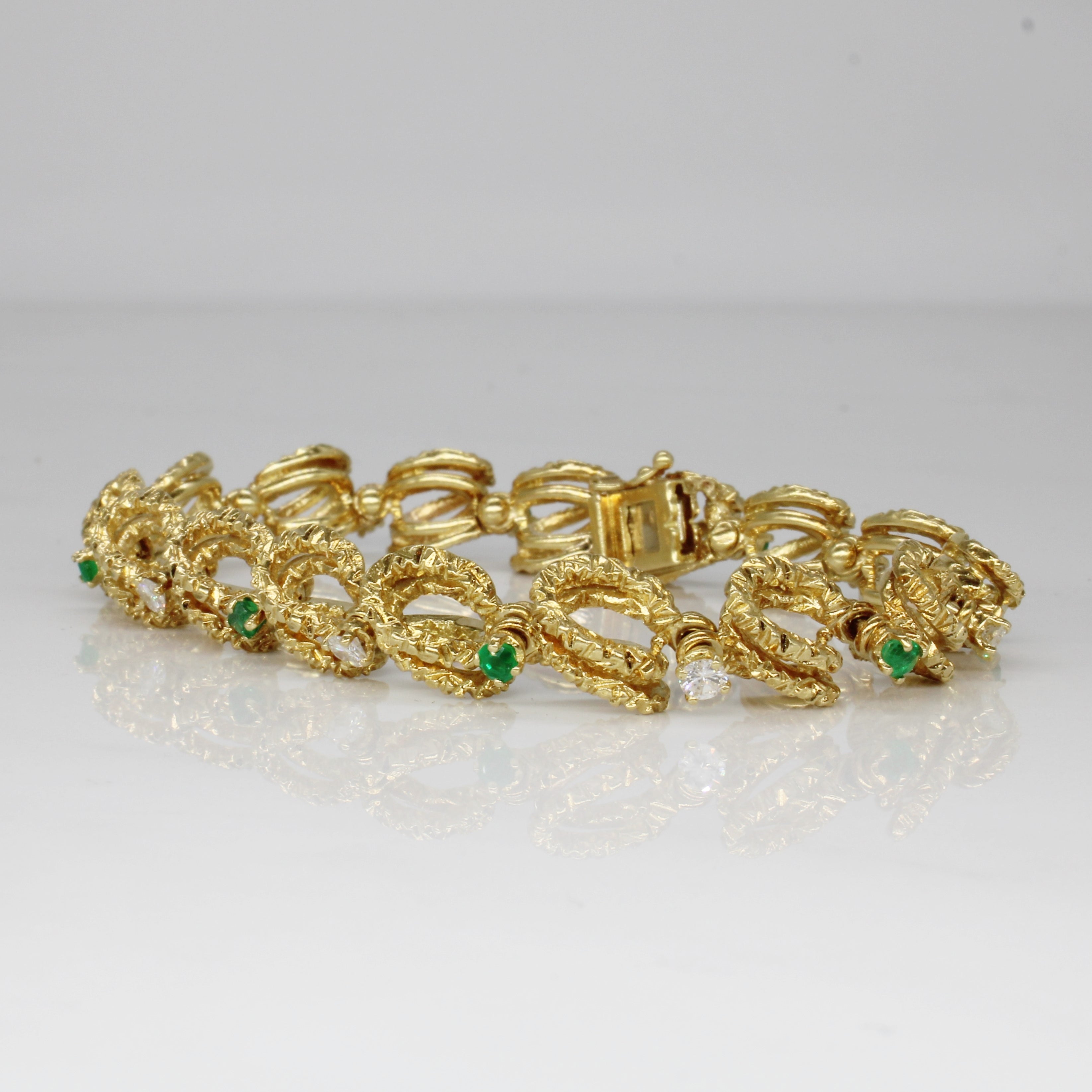 Diamond & Emerald Link Bracelet | 0.68ctw, 0.40ctw | 7.5" |