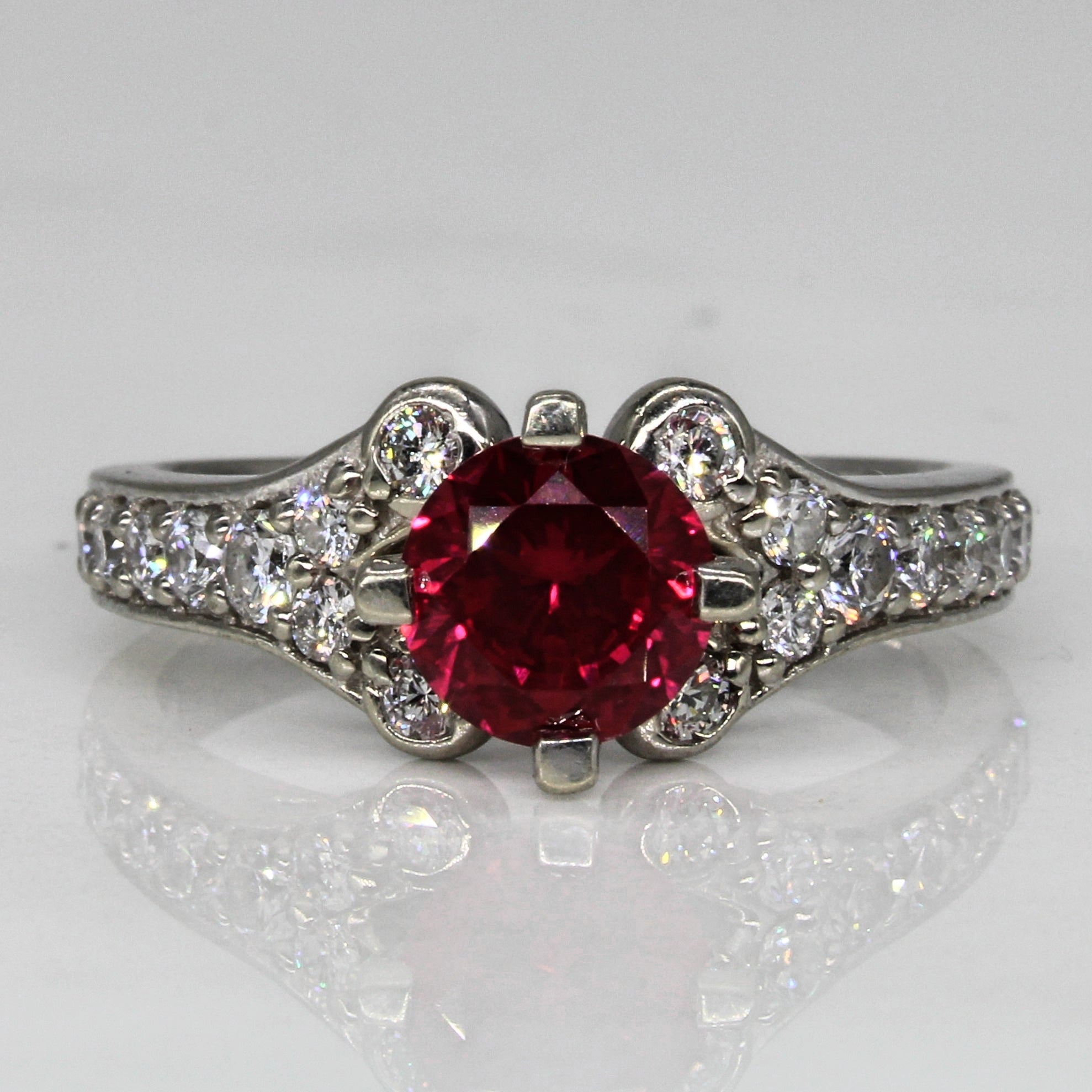 Synthetic Ruby & Diamond High Set Ring | 1.40ct, 0.55ctw | SZ 8.75 |