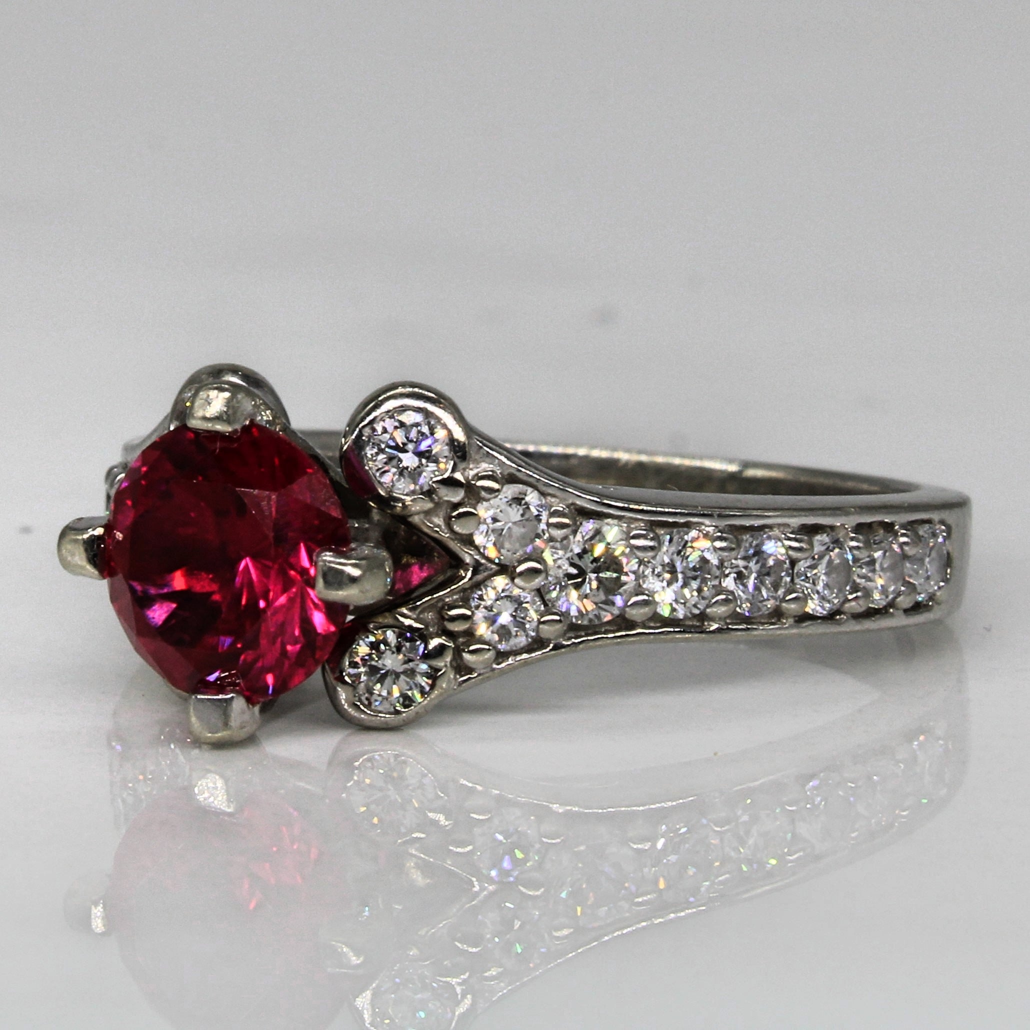 Synthetic Ruby & Diamond High Set Ring | 1.40ct, 0.55ctw | SZ 8.75 |