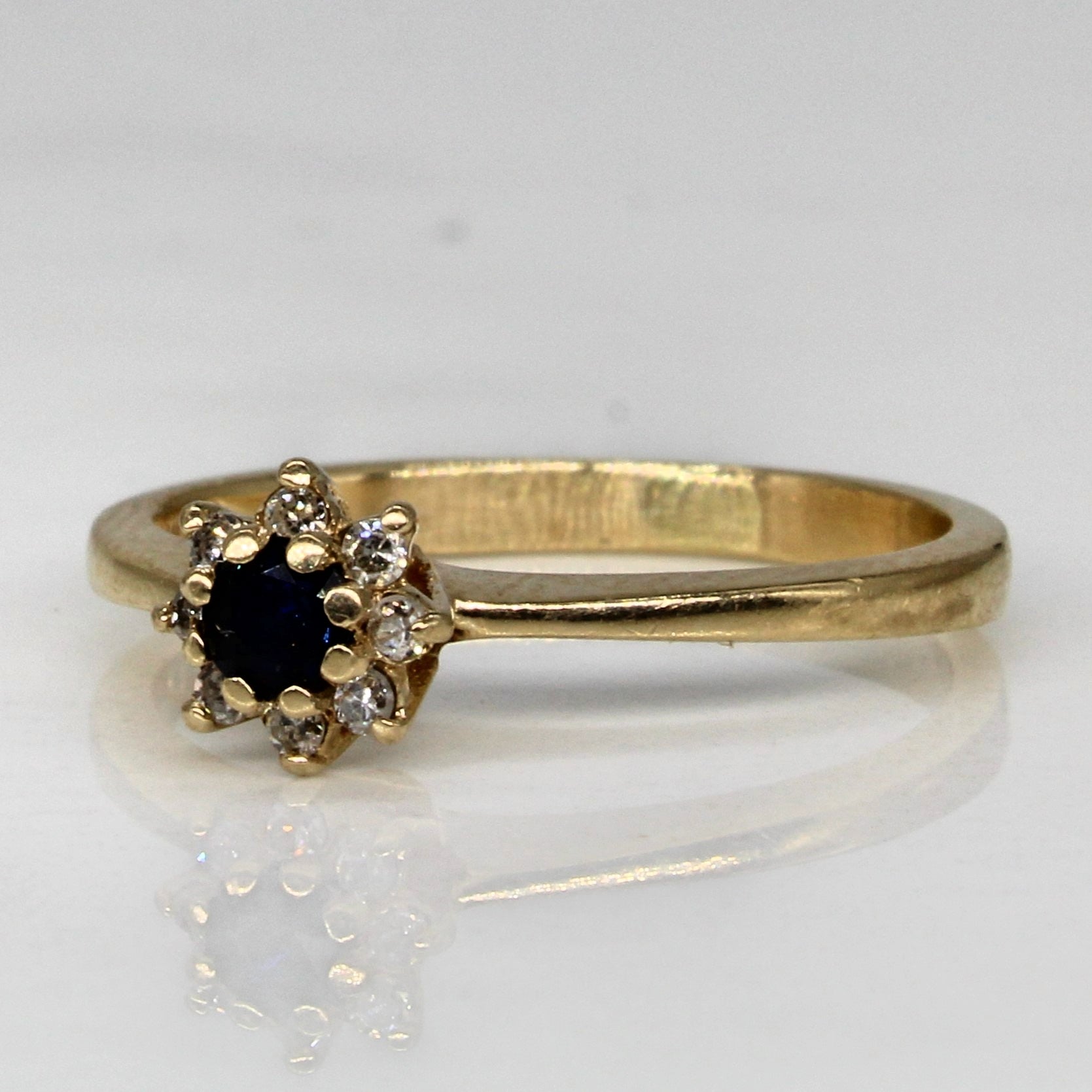 Petite Sapphire & Diamond Halo Ring | 0.13ct, 0.04ctw | SZ 5 |