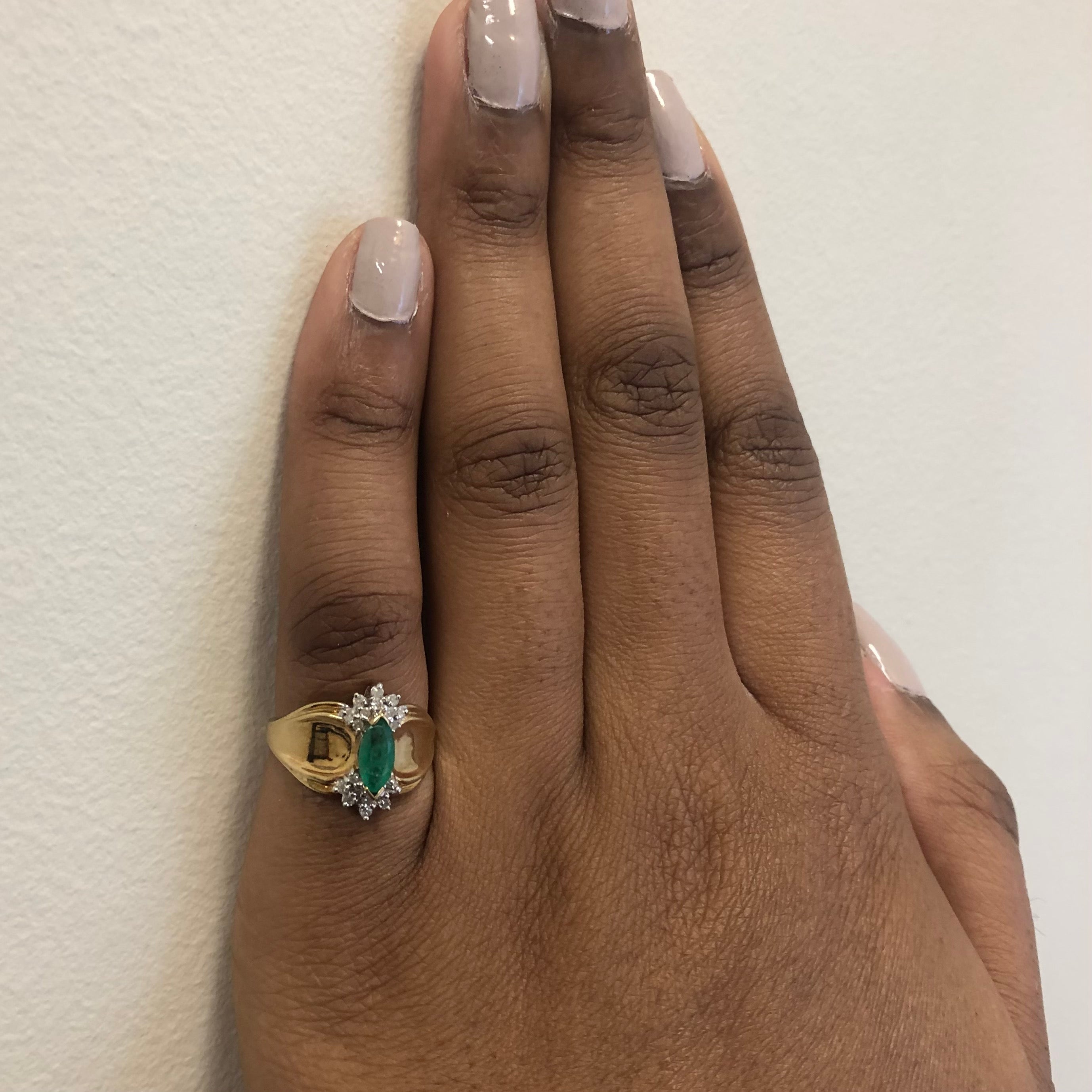 Marquise Emerald & Diamond Tapered Ring | 0.12ctw, 0.40ct | SZ 6.75 |