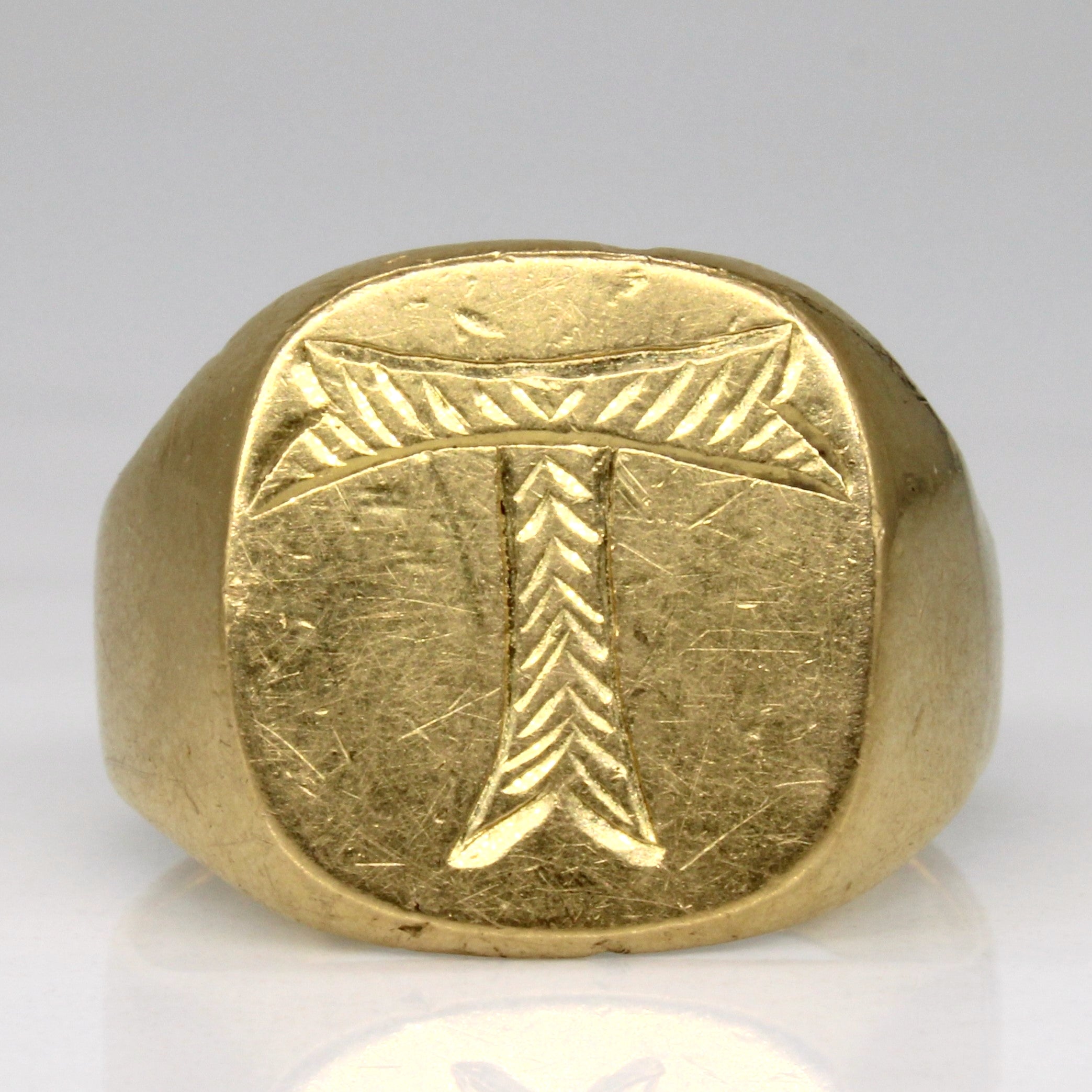 21k Yellow Gold 'T' Signet Ring | SZ 9.25 |