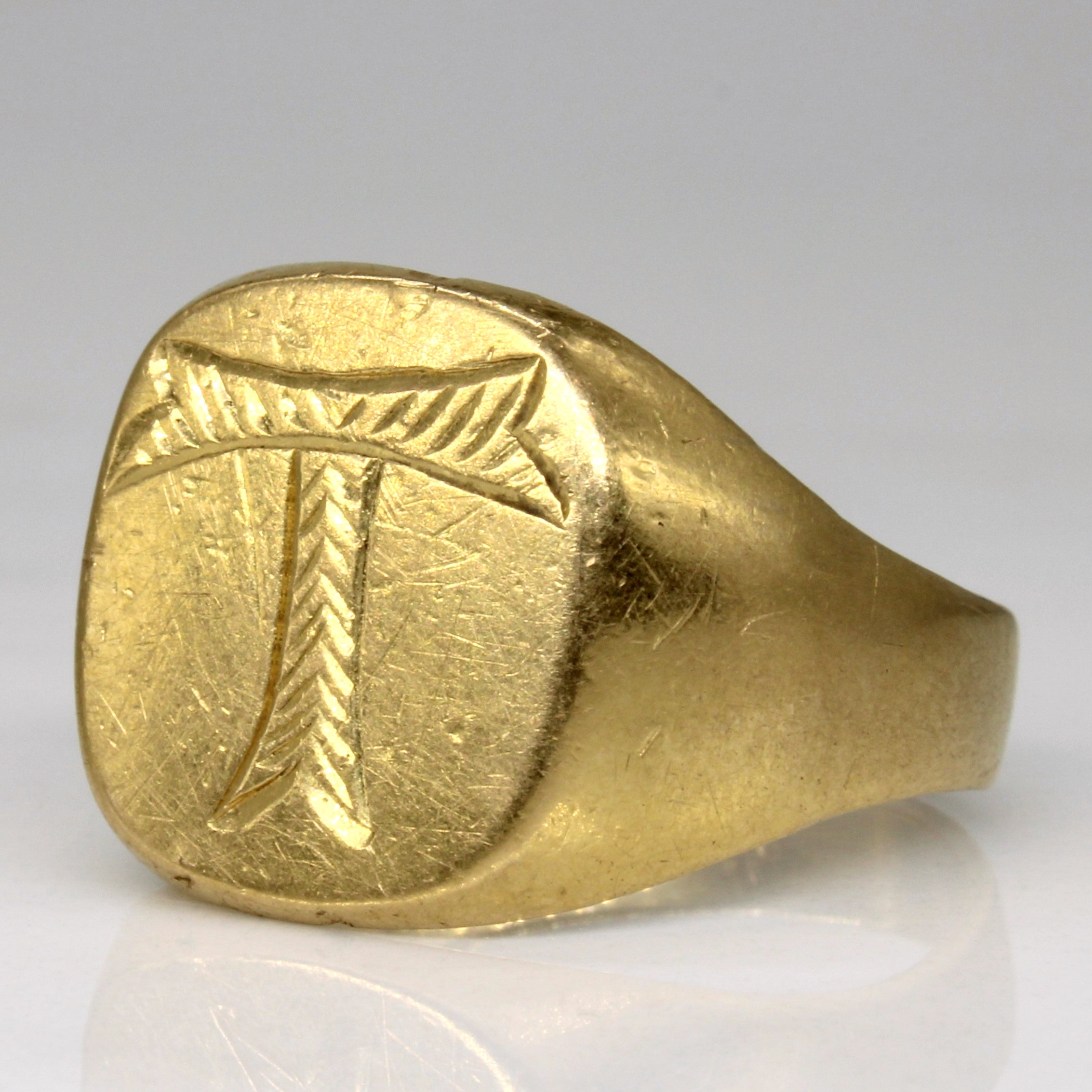 21k Yellow Gold 'T' Signet Ring | SZ 9.25 |