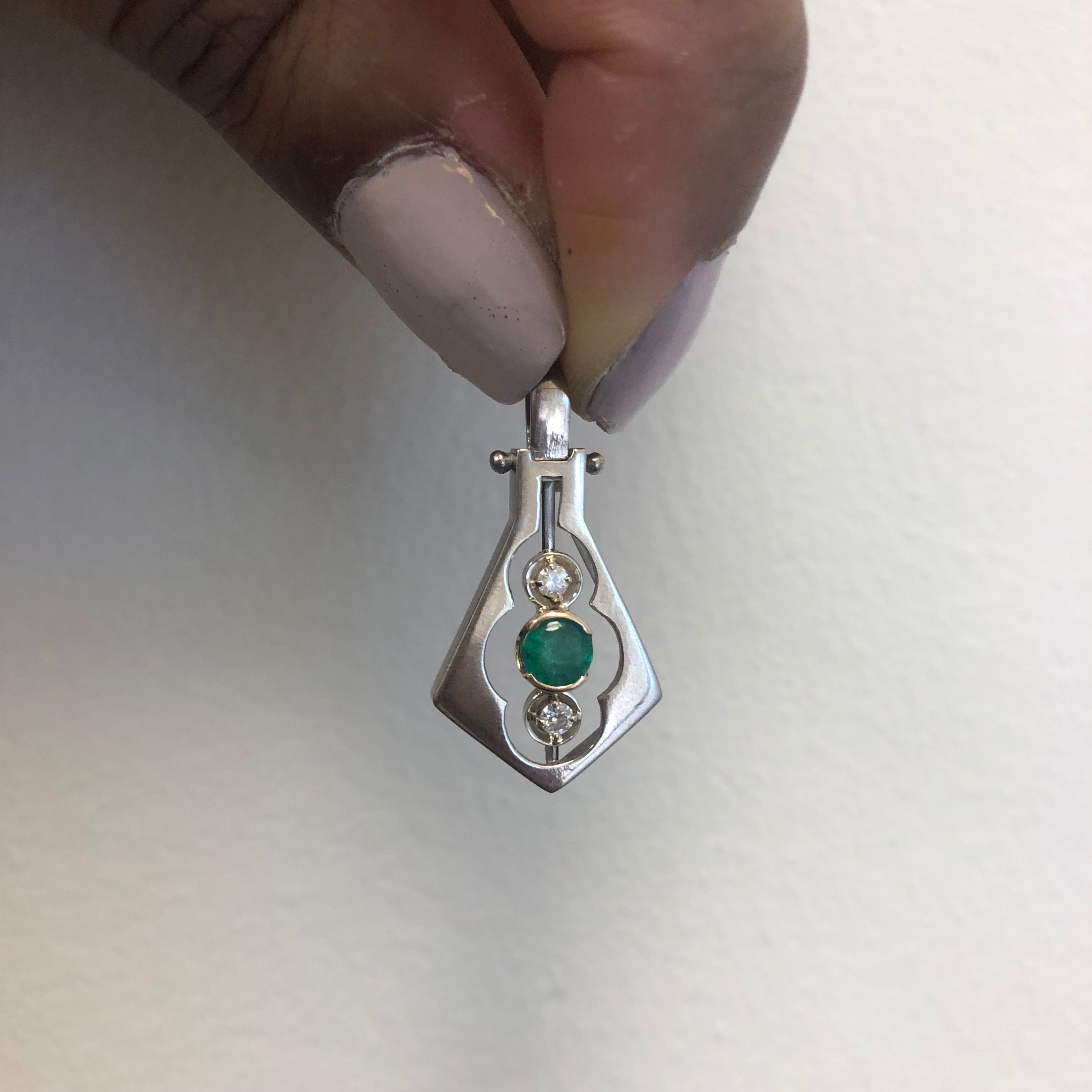 Emerald & Diamond Cut Out Drop Pendant | 0.08ctw, 0.40ct |