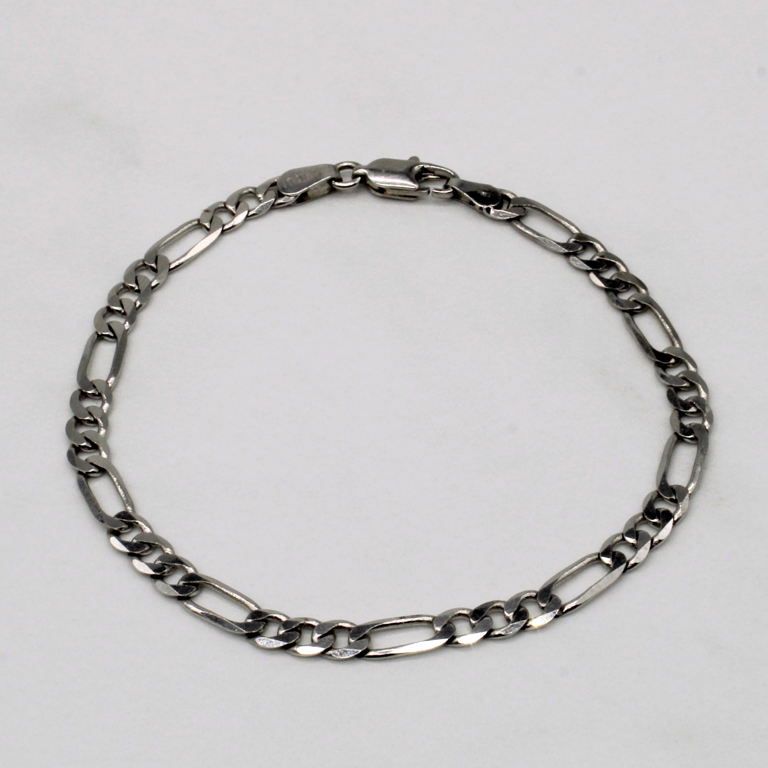 14k White Gold Figaro Bracelet | 7" |