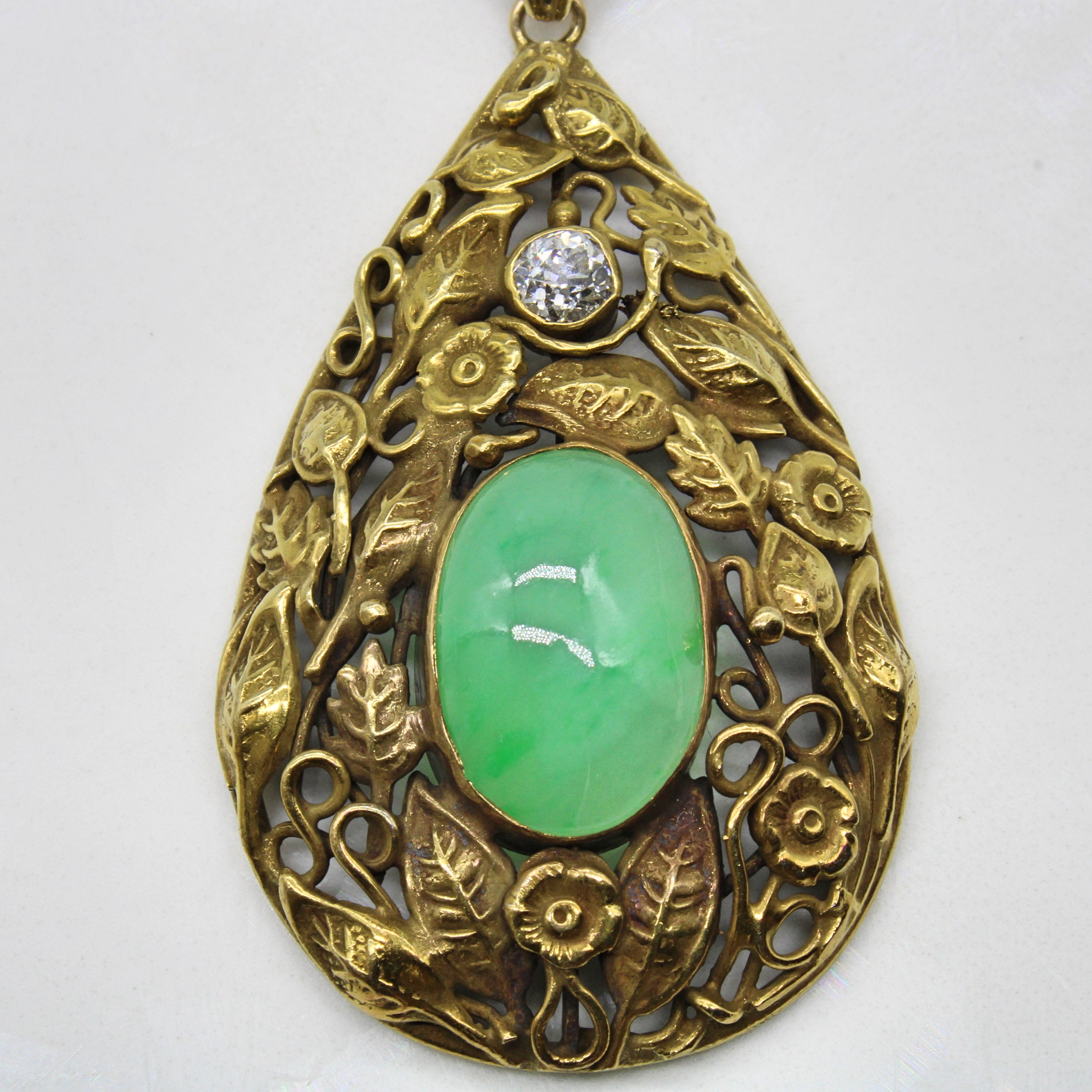 1930s Jadeite & Diamond Floral Necklace | 5.50ct, 0.27ct | 14" |