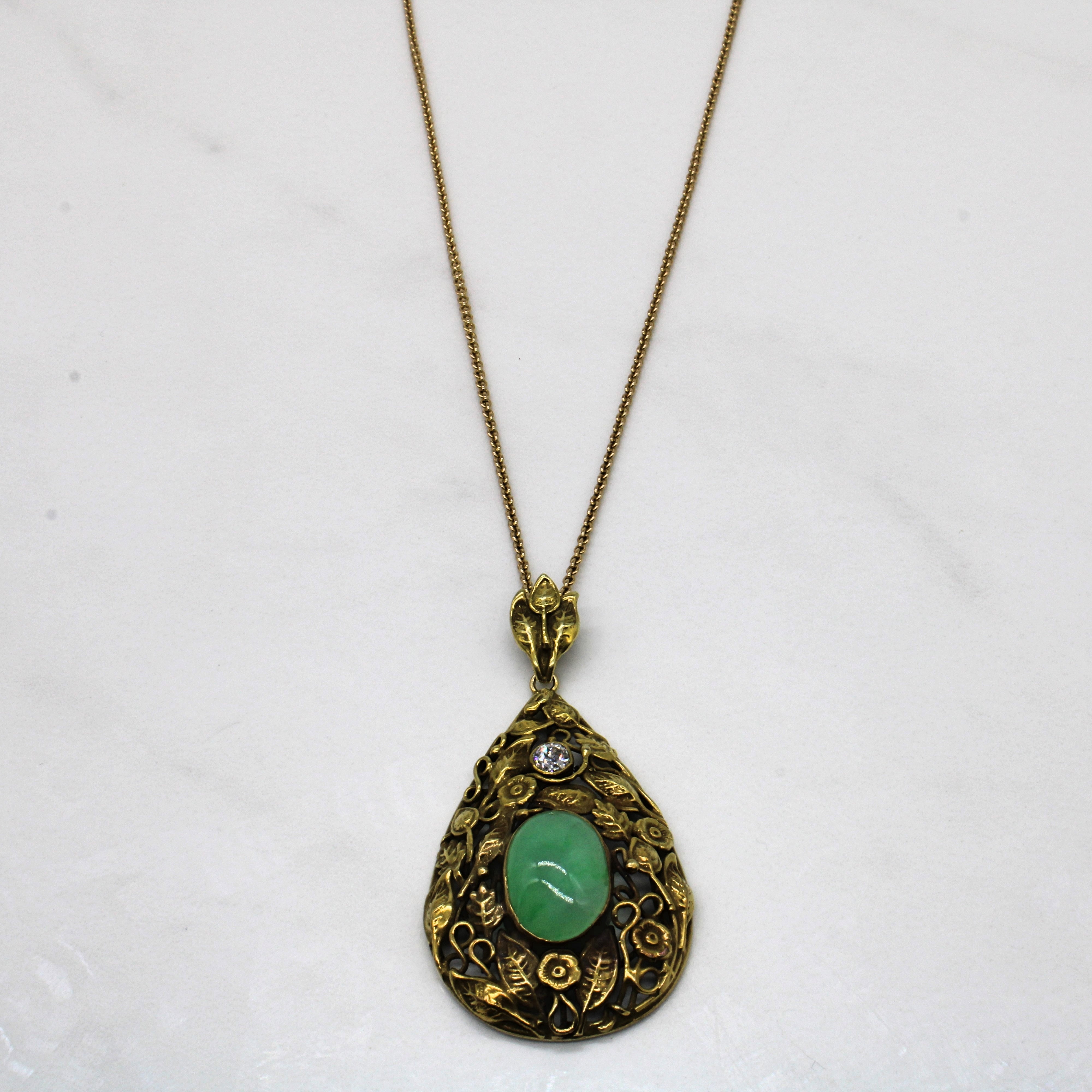 1930s Jadeite & Diamond Floral Necklace | 5.50ct, 0.27ct | 14" |
