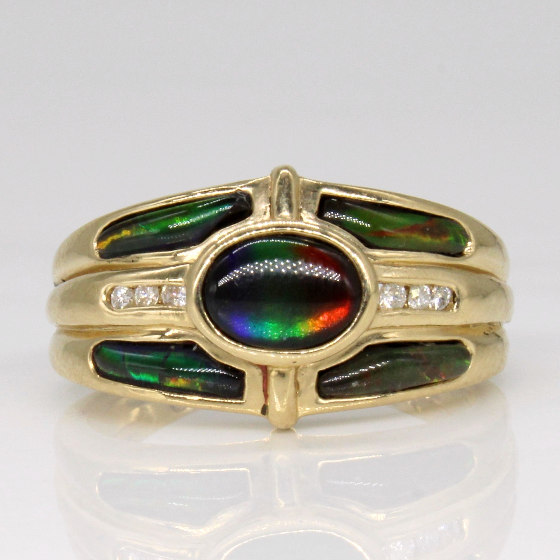 Bague cocktail en ammolite et diamants | 1,50 ct, 0,05 ct | Taille 6 |