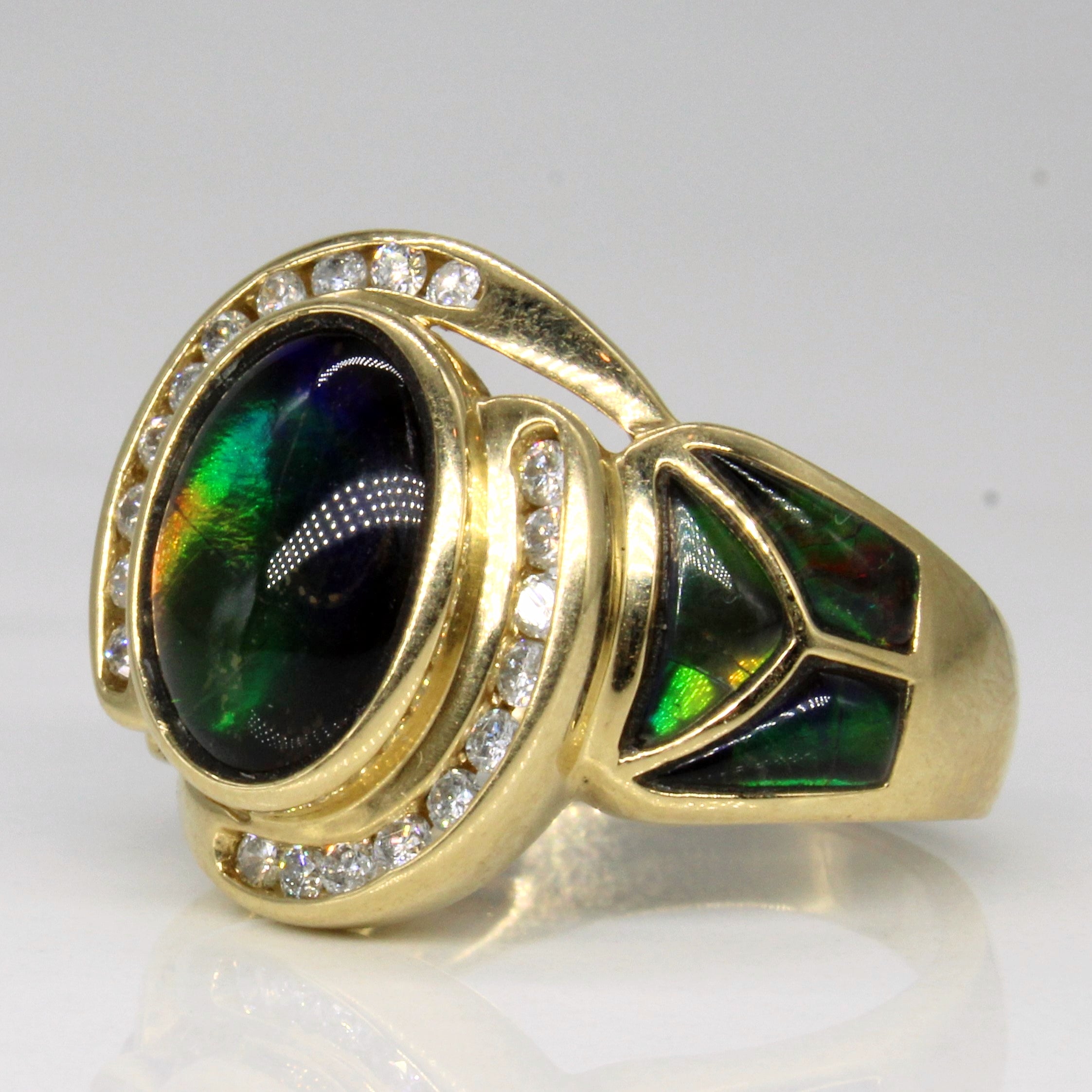 Ammolite & Diamond Halo Cocktail Ring | 3.20ctw, 0.20ctw | SZ 7 |