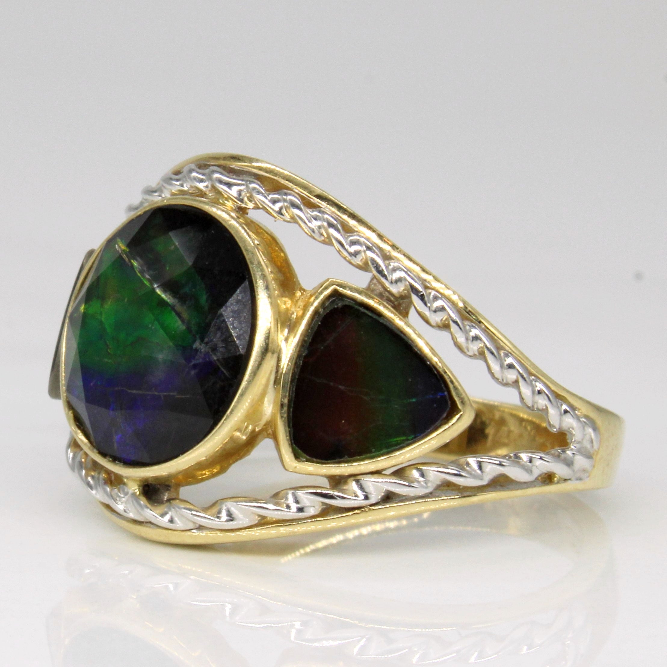 Three Stone Ammolite Cocktail Ring | 2.85ctw | SZ 7 |