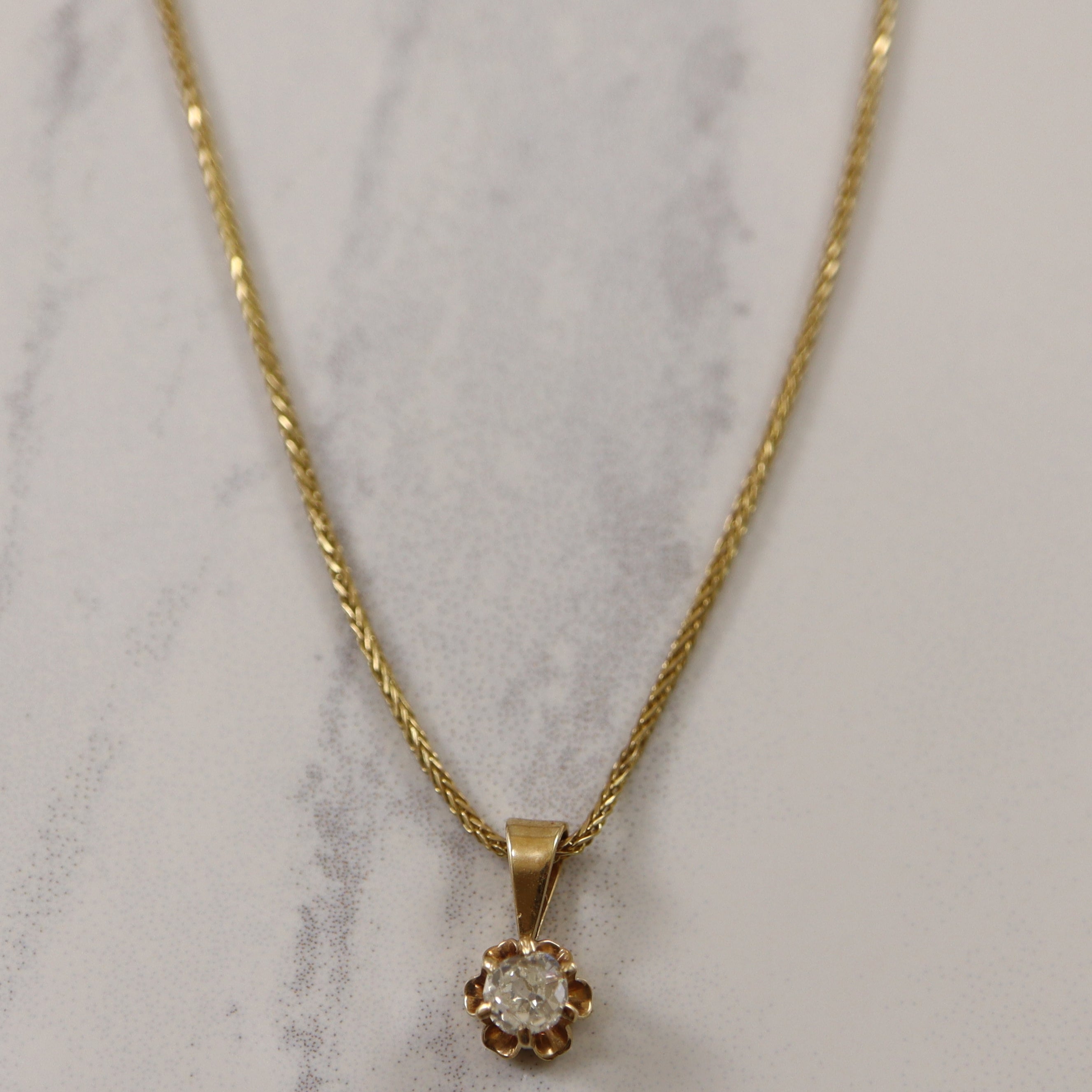 Collier solitaire en diamant taille ancienne | 0,32 ct | 15 pouces |