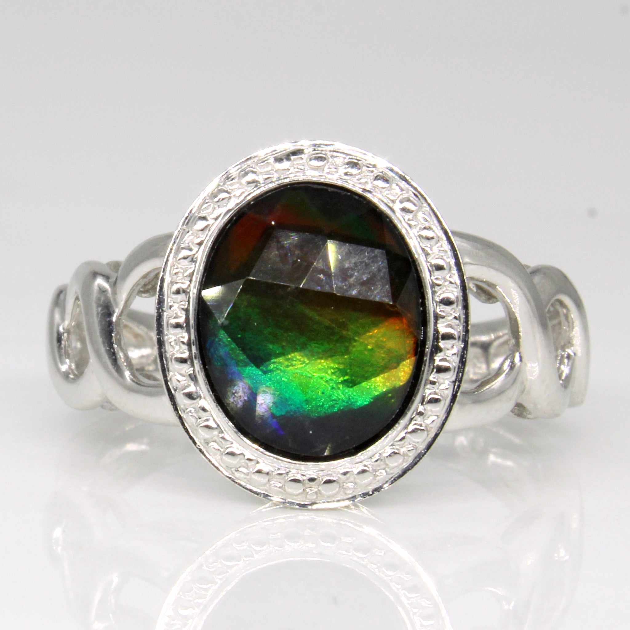 Faceted Ammolite Cocktail Ring | 1.20ct | SZ 7 |
