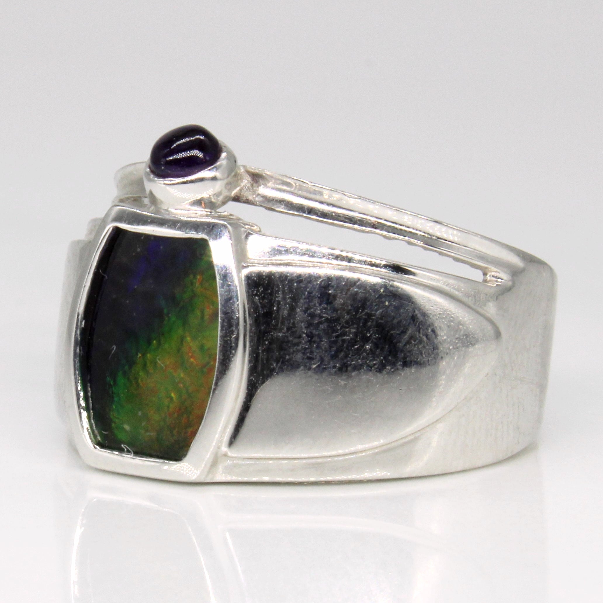 Ammolite & Amethyst Cocktail Ring | 1.30ct, 0.11ct | SZ 7 |