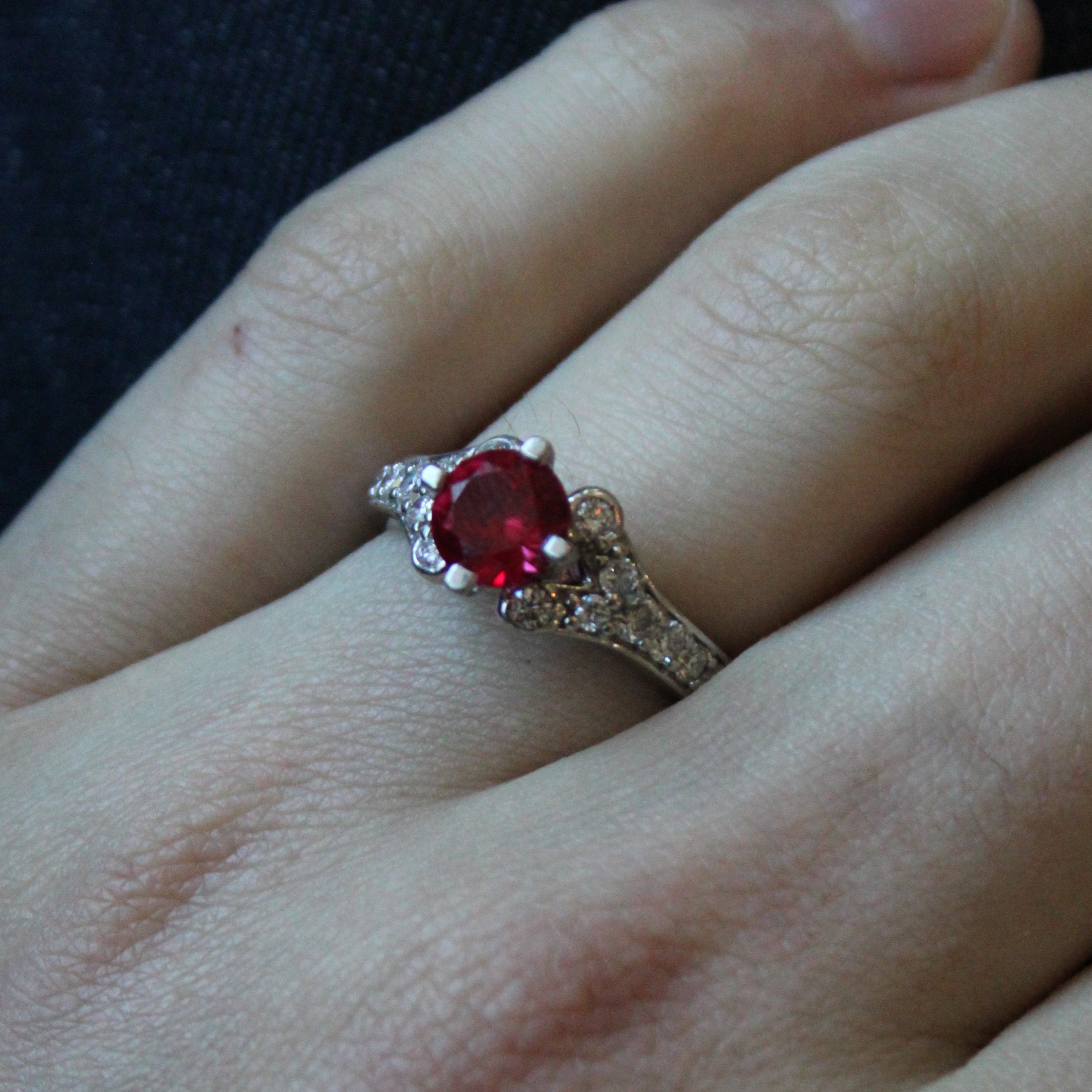 Synthetic Ruby & Diamond High Set Ring | 1.40ct, 0.55ctw | SZ 8.75 |