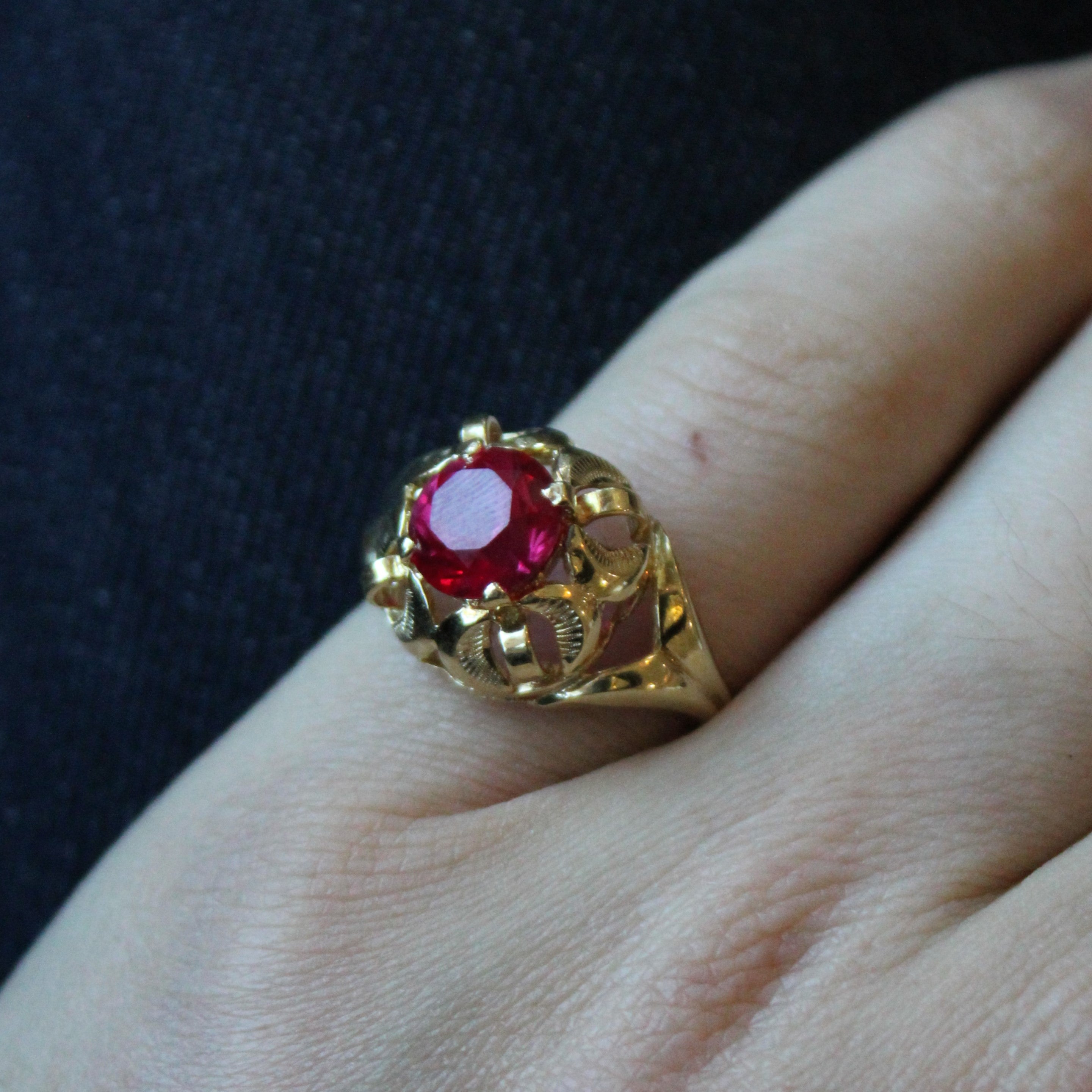 Ornate Synthetic Ruby Cocktail Ring | 2.10ct | SZ 7.5 |