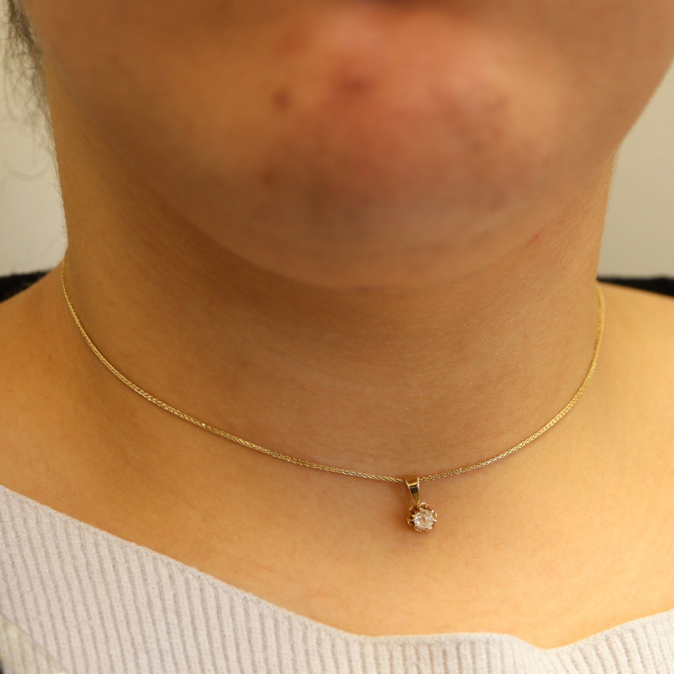 Collier solitaire en diamant taille ancienne | 0,32 ct | 15 pouces |