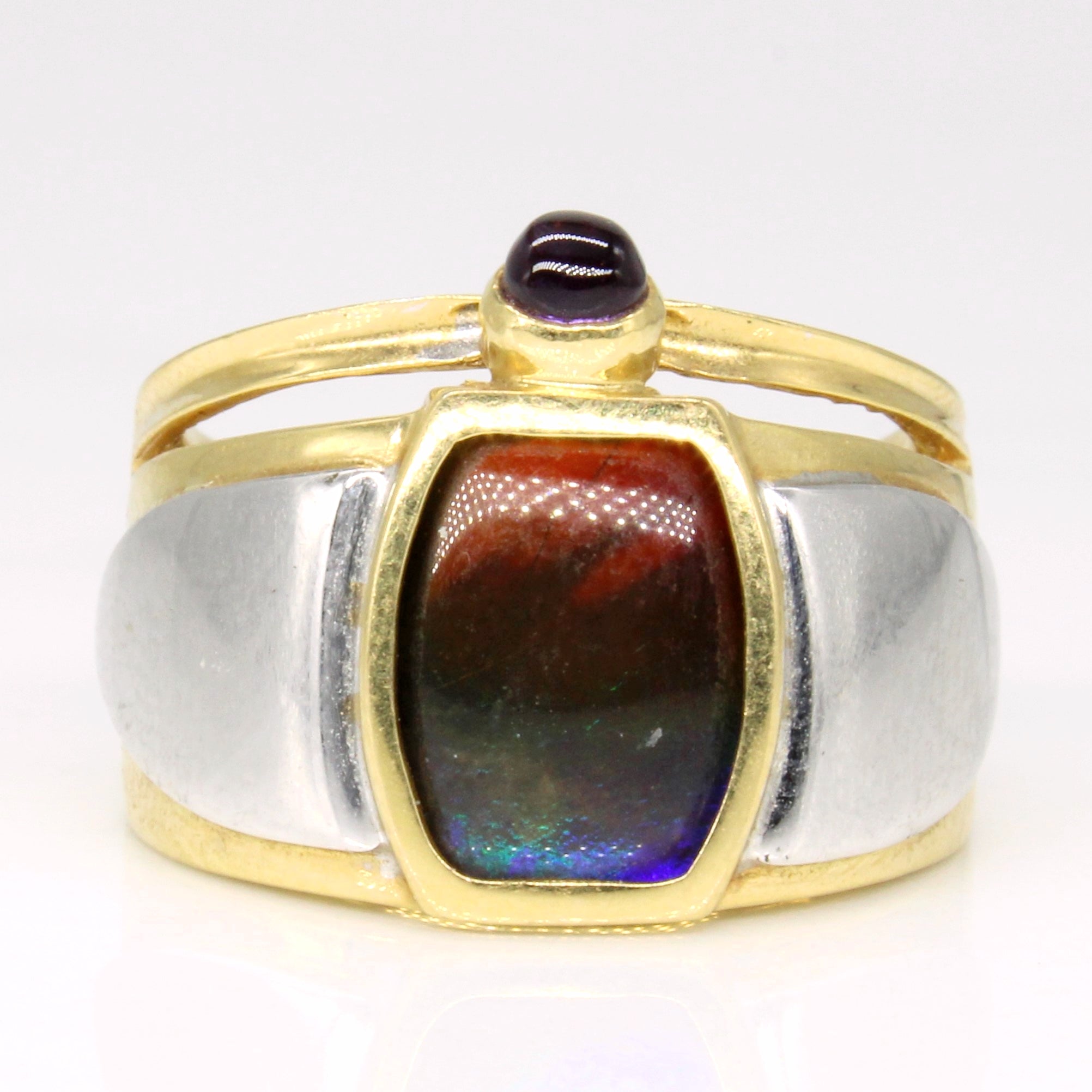 Ammolite & Amethyst Cocktail Ring | 1.50ct, 0.11ct | SZ 5.5 |