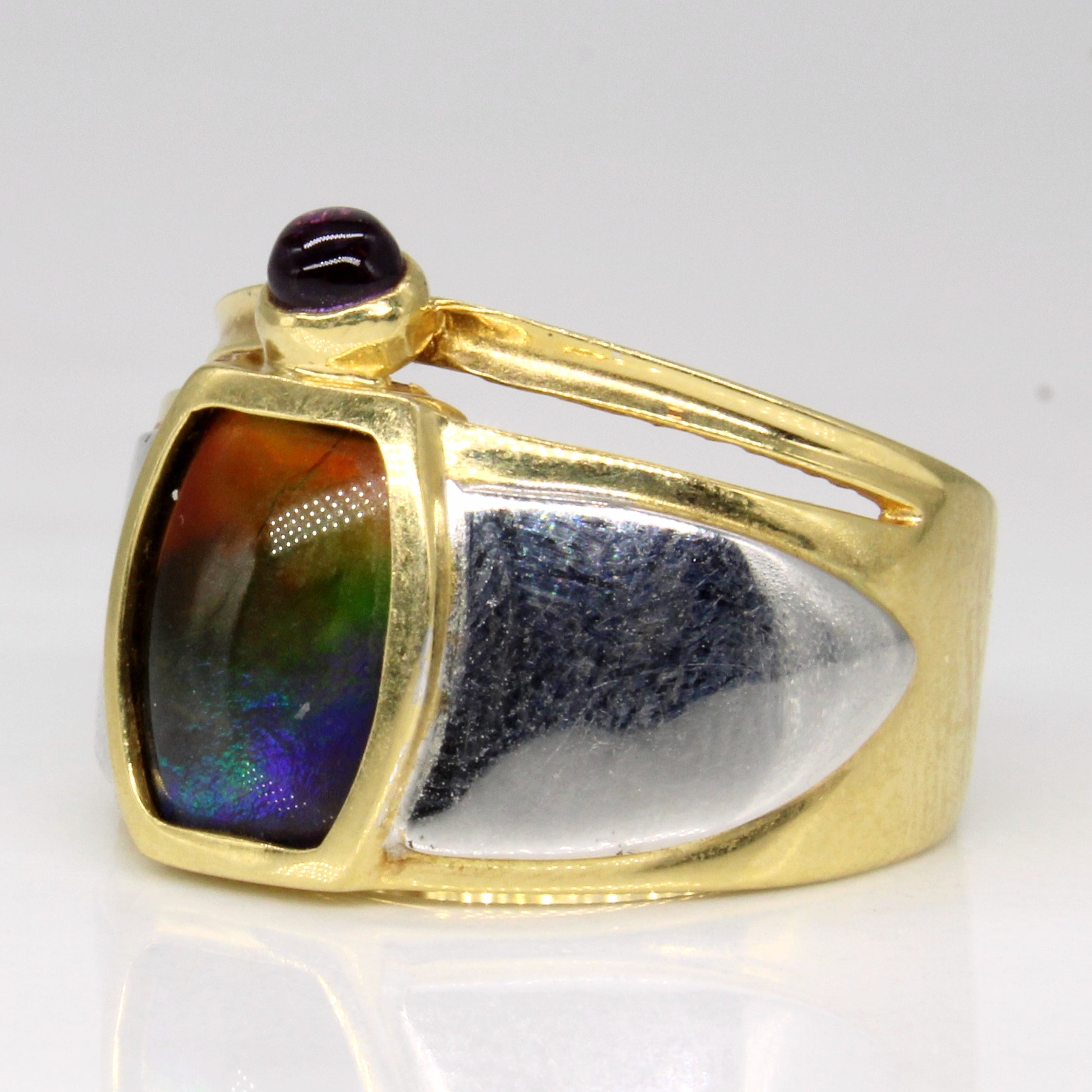 Ammolite & Amethyst Cocktail Ring | 1.50ct, 0.11ct | SZ 5.5 |