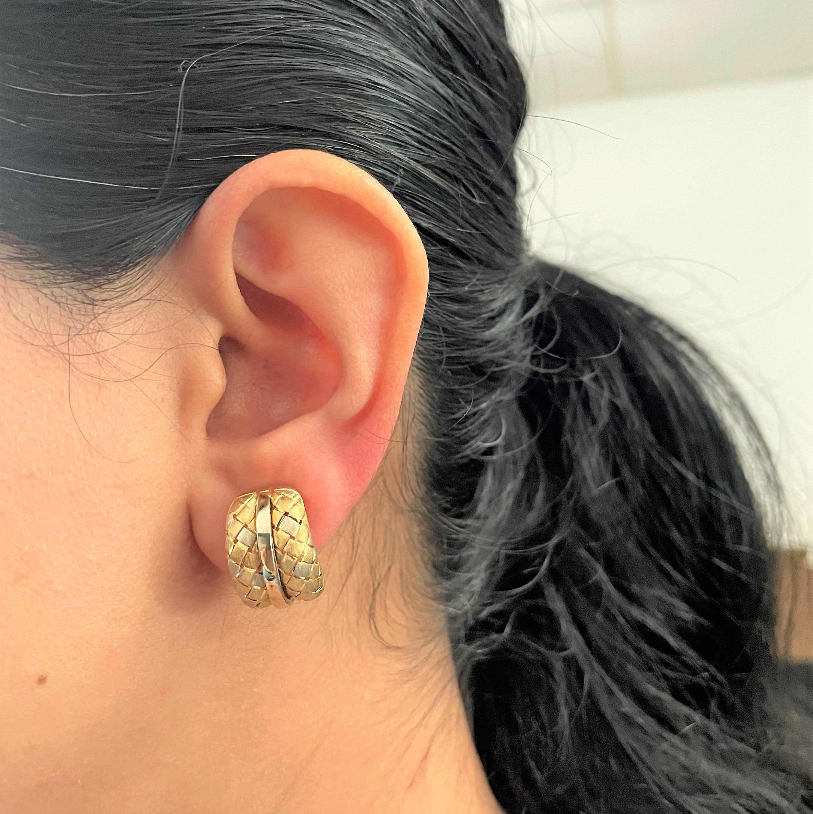 Tri- Tone Gold Huggie Earrings