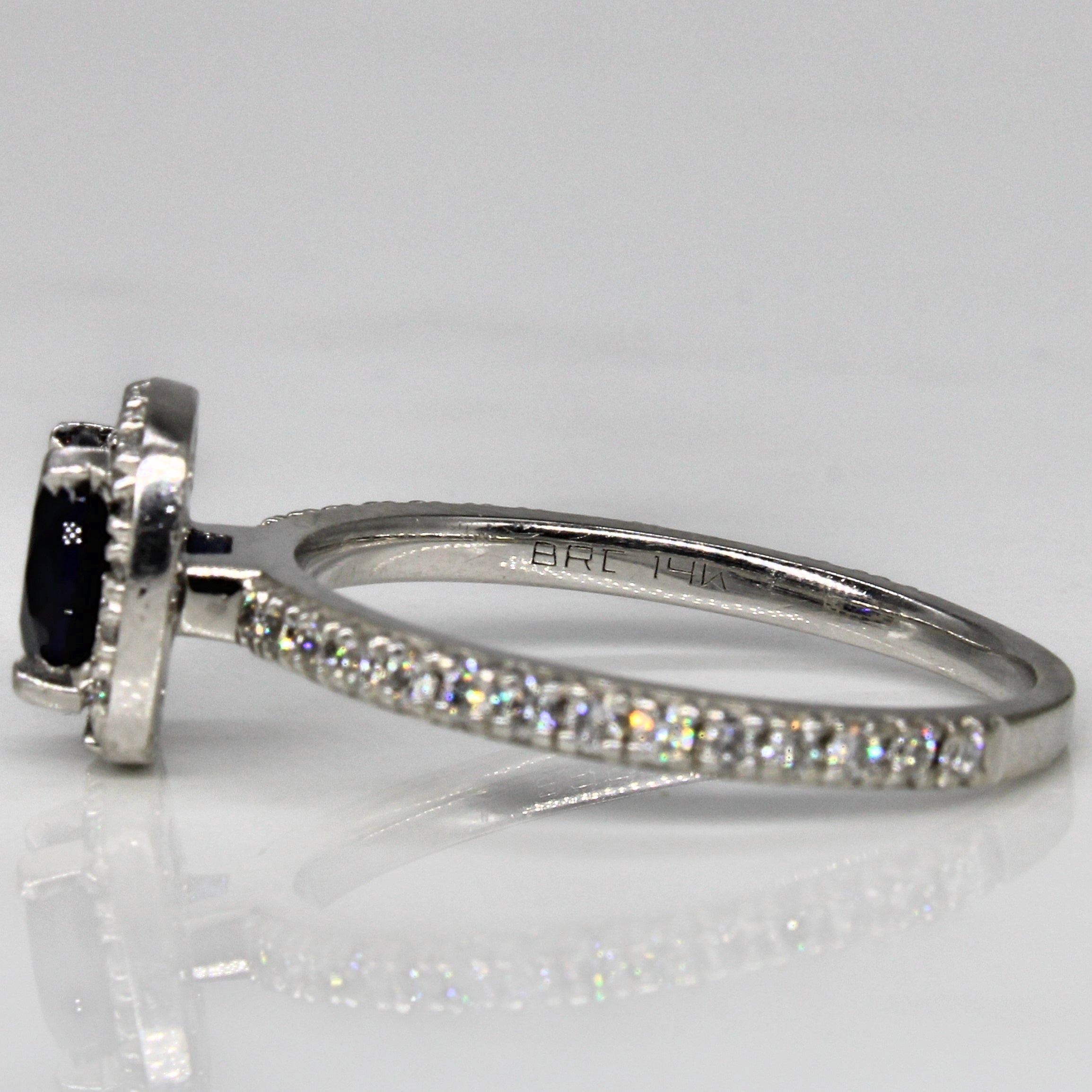 Synthetic Sapphire & Diamond Halo Engagement Ring | 1.30ct, 0.37ctw | SZ 9 |