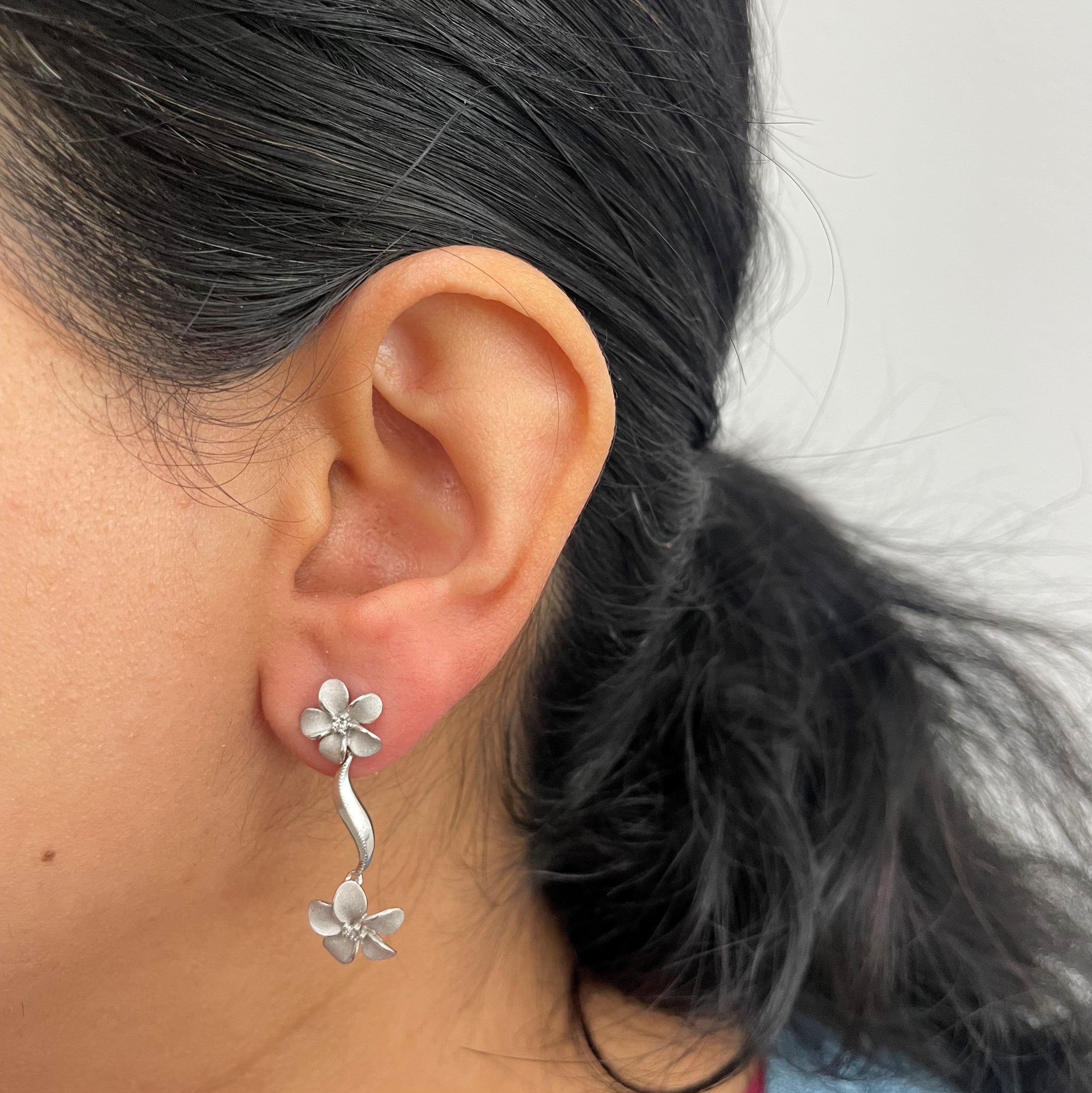 Sparkle Finish Diamond Plumeria Drop Earrings | 0.08ctw |