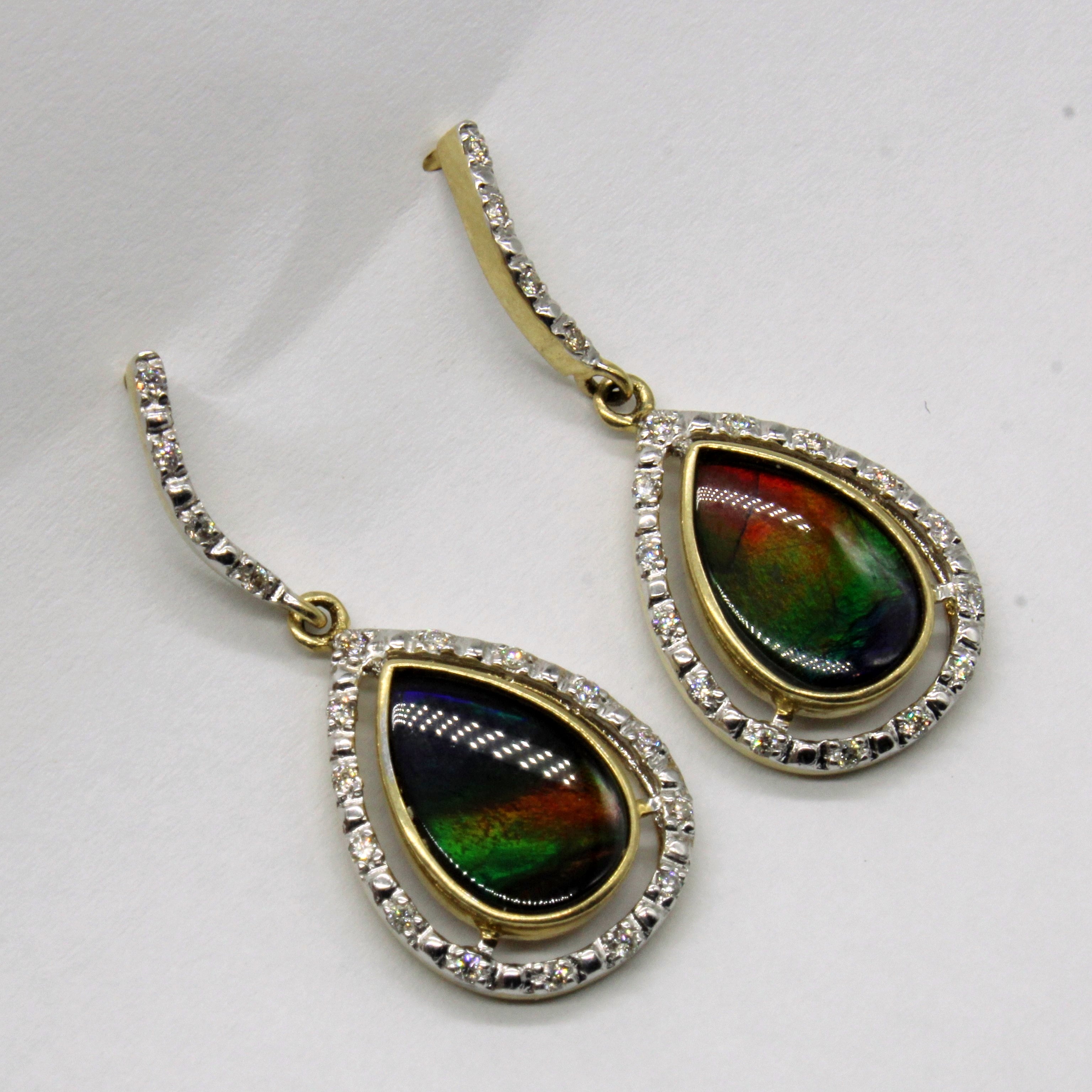 Ammolite & Diamond Drop Earrings | 3.00ctw, 0.18ctw |