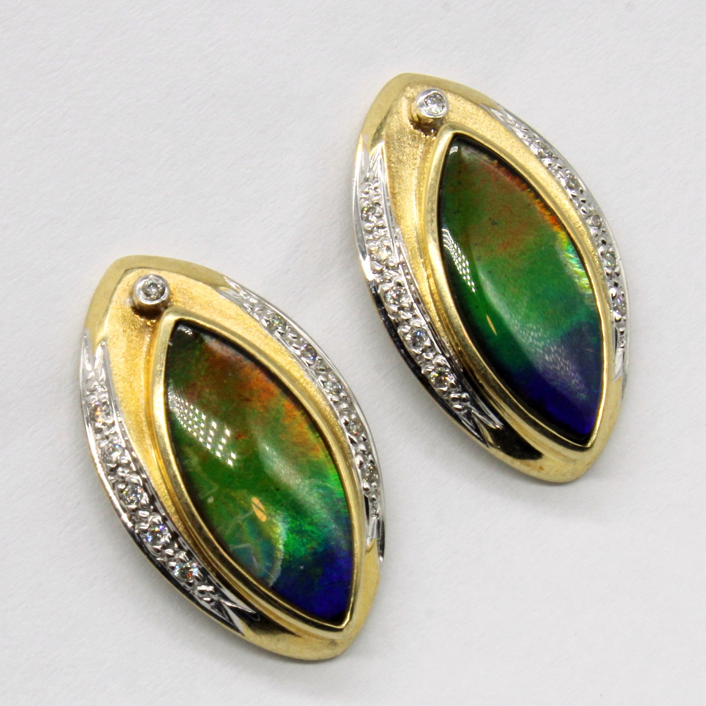 Ammolite & Diamond Earrings | 3.80ctw, 0.12ctw |