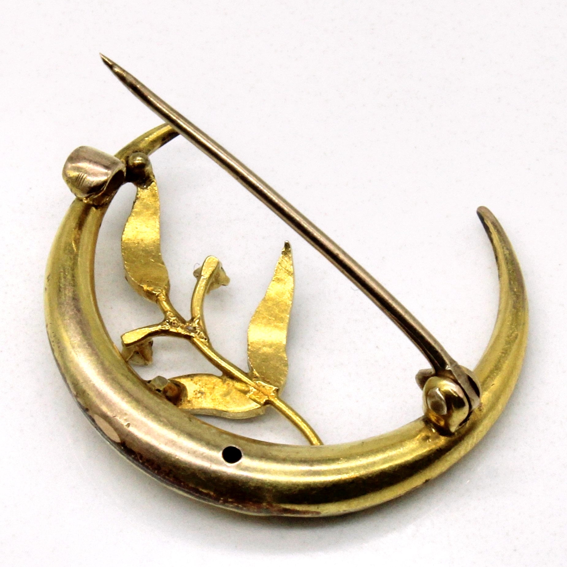 Seed Pearl Moon 12k Brooch