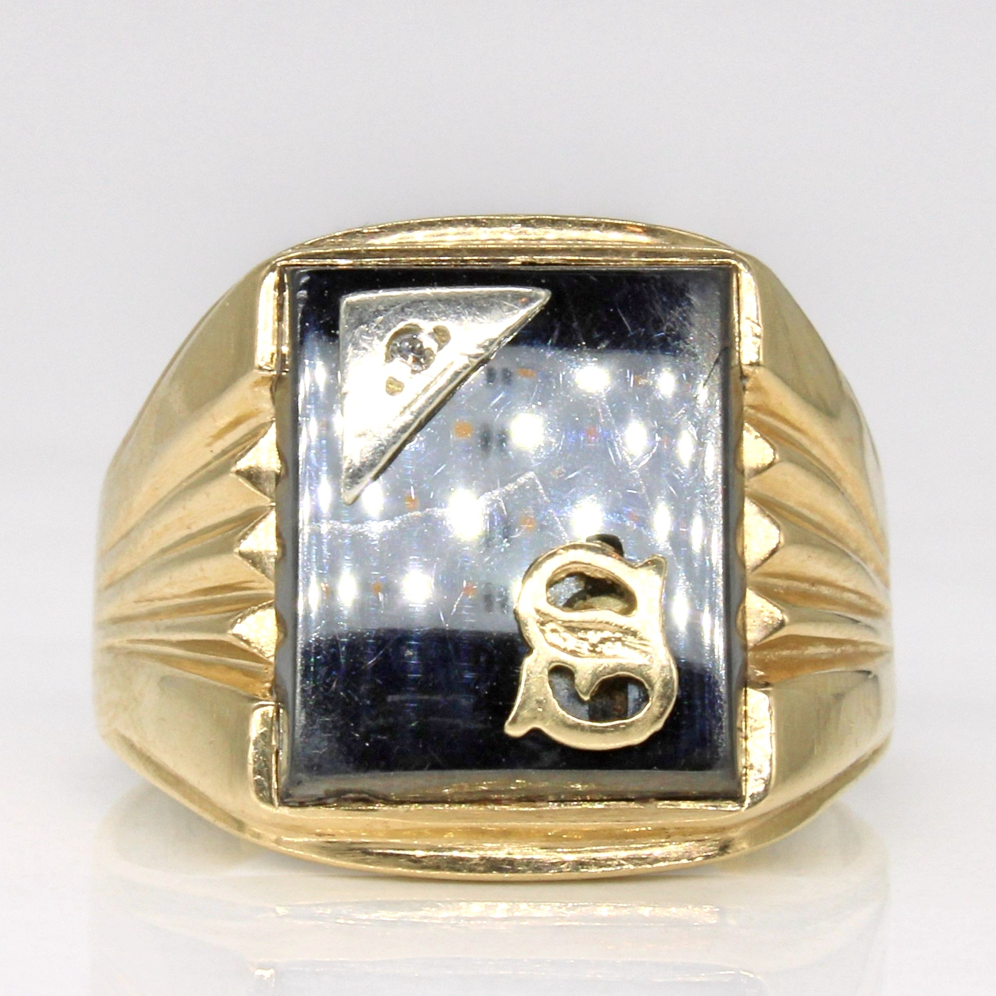 Bague initiale « S » en hématite et diamant | 6,50 ct, 0,01 ct | Taille 10 |