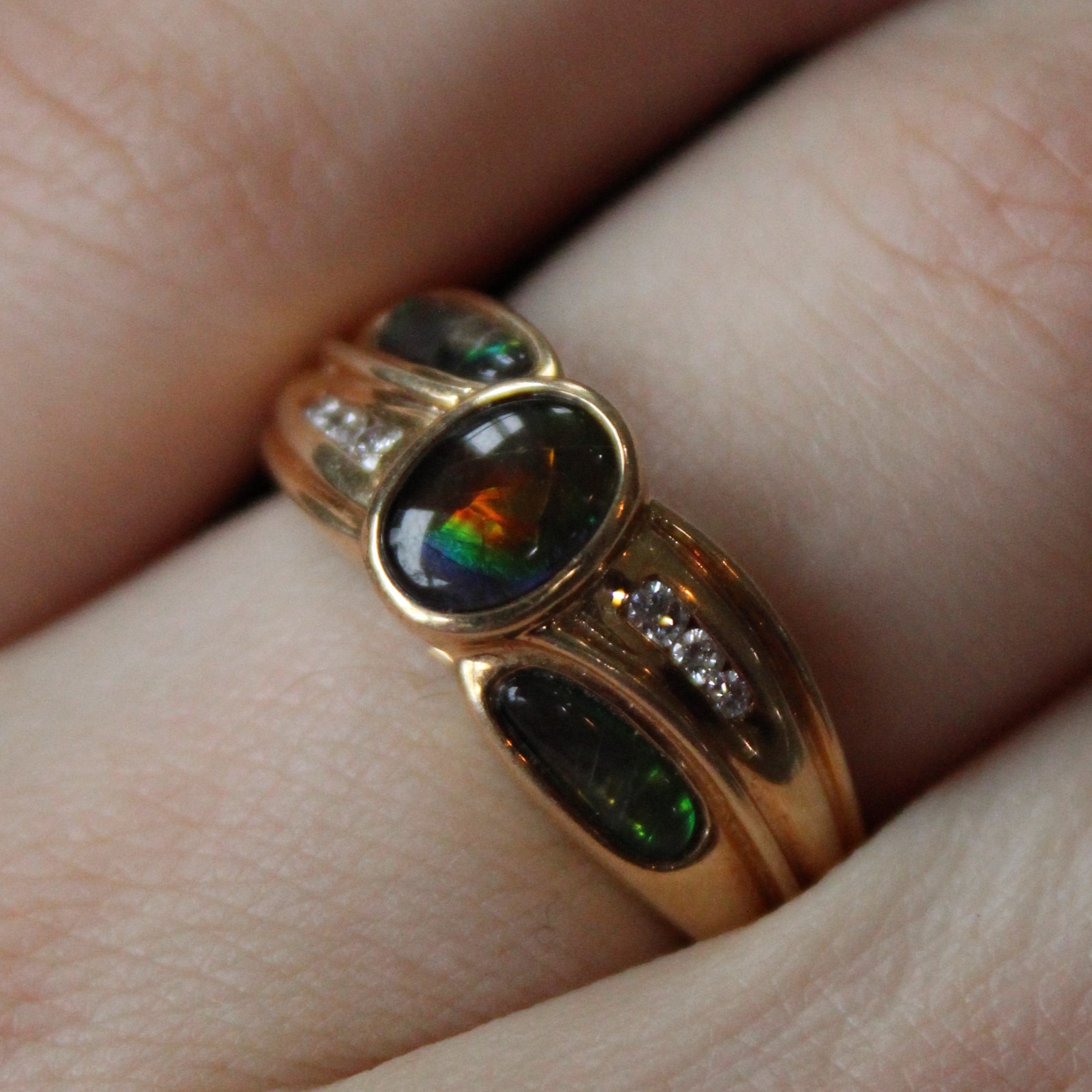 Ammolite & Diamond Waterfall Ring | 1.00ctw, 0.10ctw | SZ 7.25 |