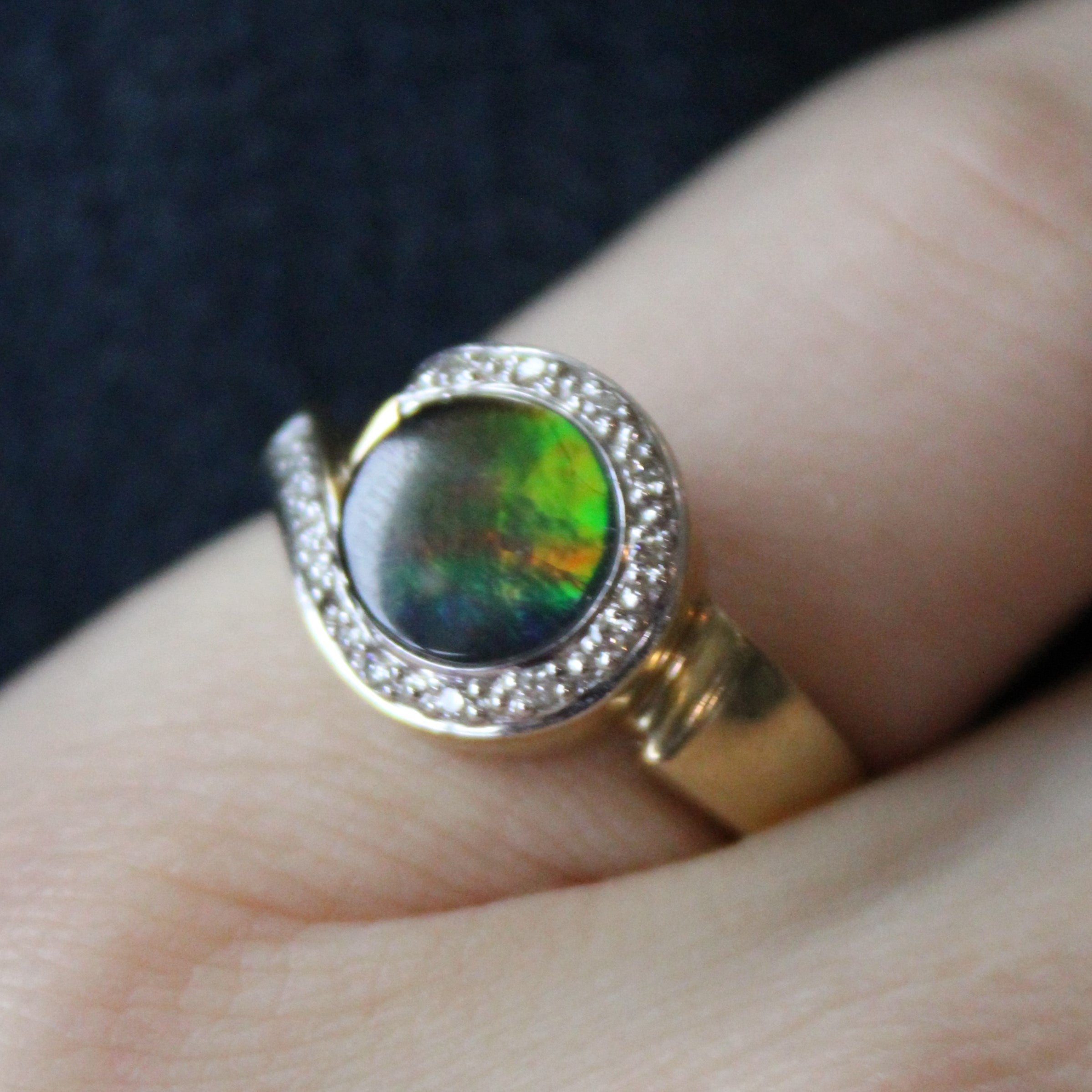 Ammolite & Diamond Bypass Ring | 0.90ct, 0.05ctw | SZ 7 |