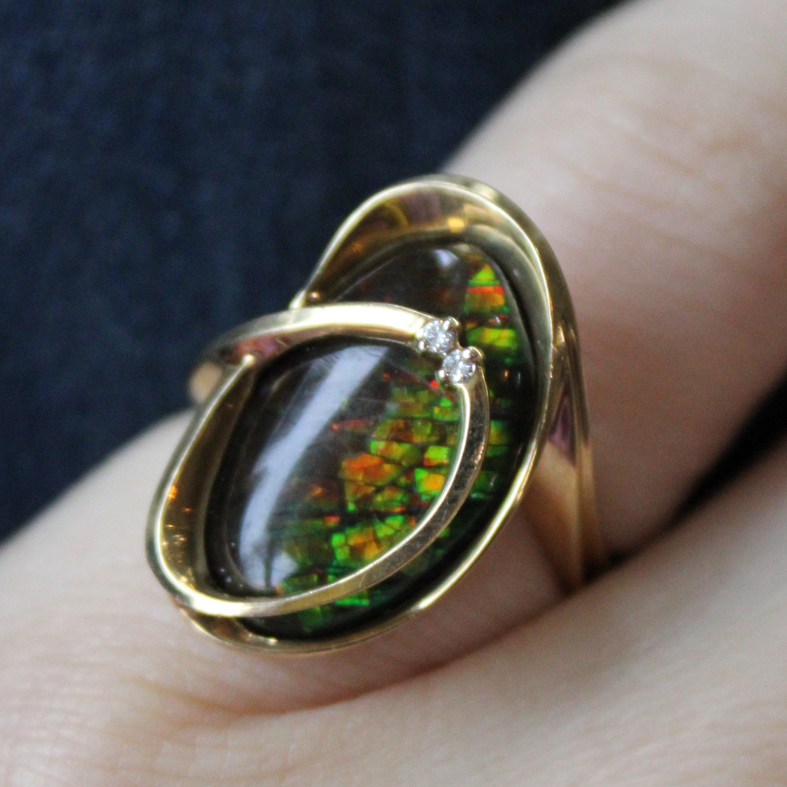 Ammolite & Diamond Cocktail Ring | 3.65ct, 0.02ctw | SZ 7 |