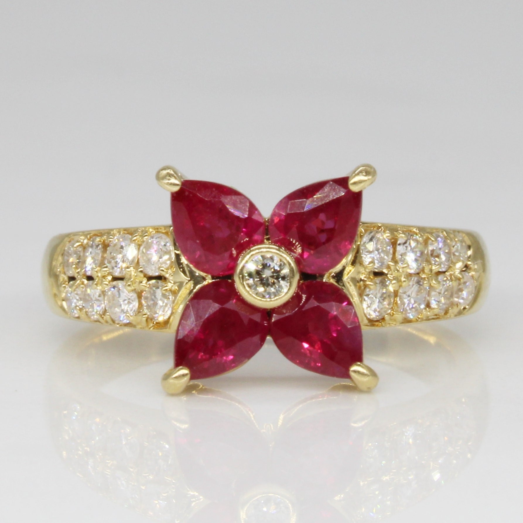 Flux Treated Ruby & Diamond Flower Ring | 1.00ctw, 0.35ctw | SZ 5.75 |
