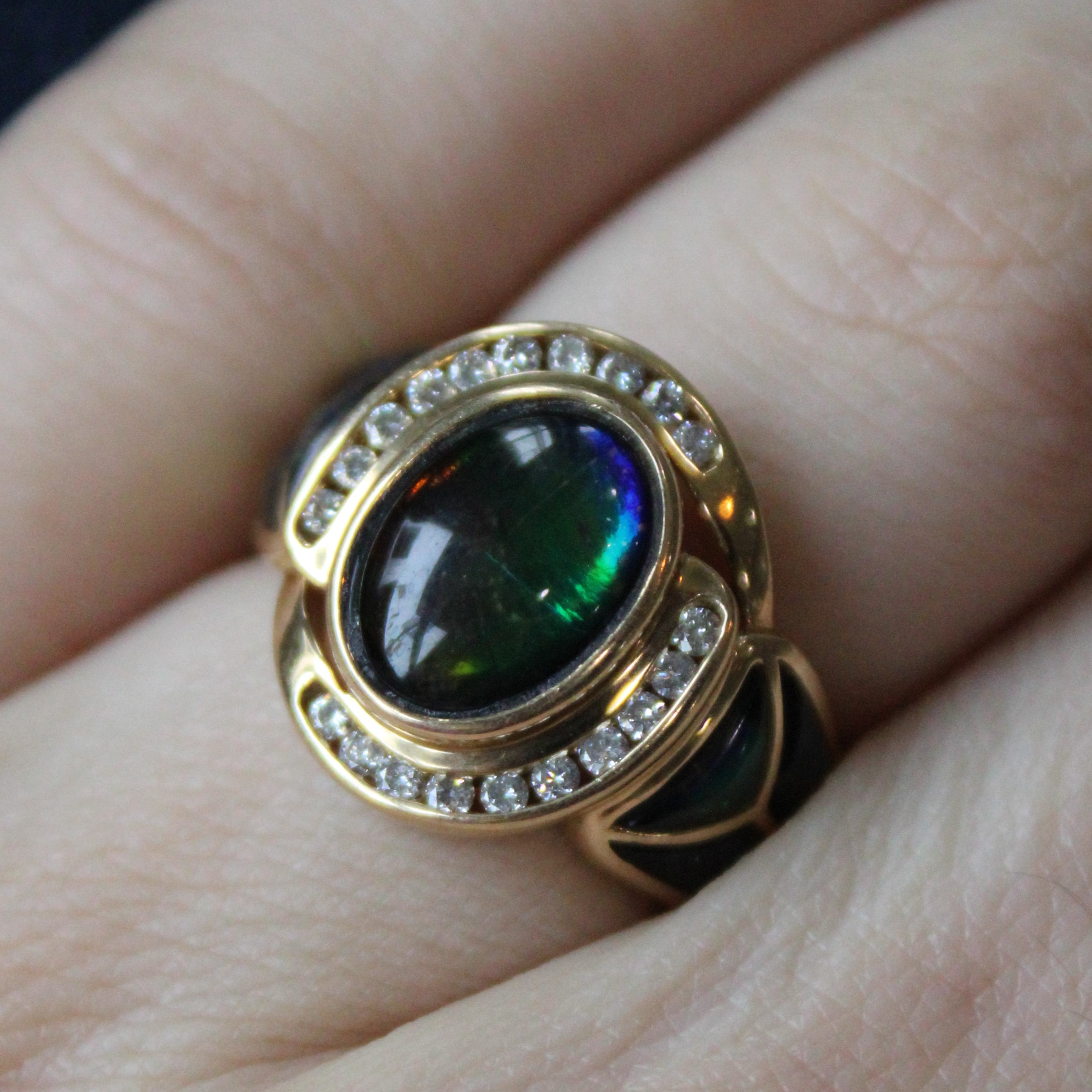 Ammolite & Diamond Halo Cocktail Ring | 3.20ctw, 0.20ctw | SZ 7 |