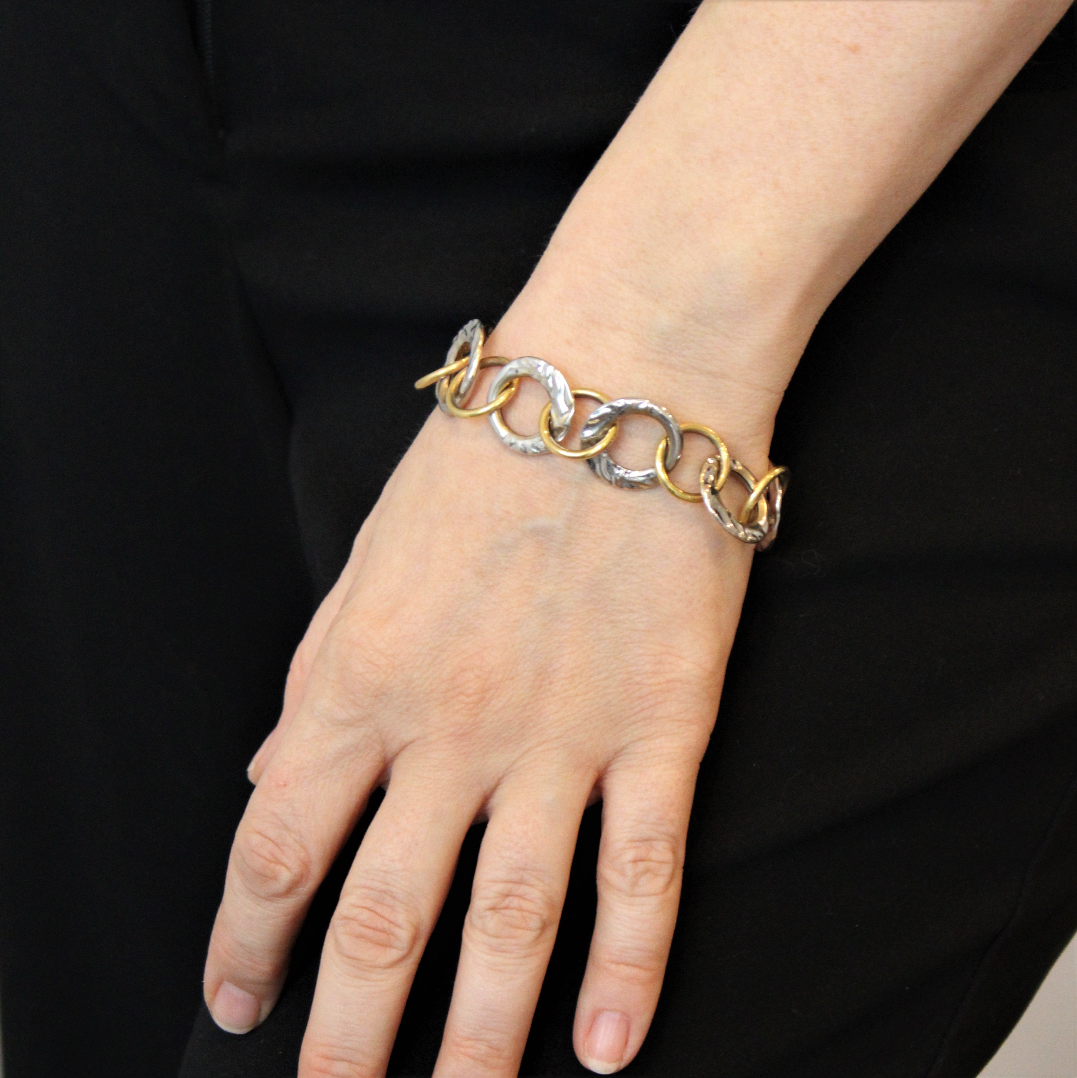 Two Tone Gold Large Textured Link Bracelet | 8" |