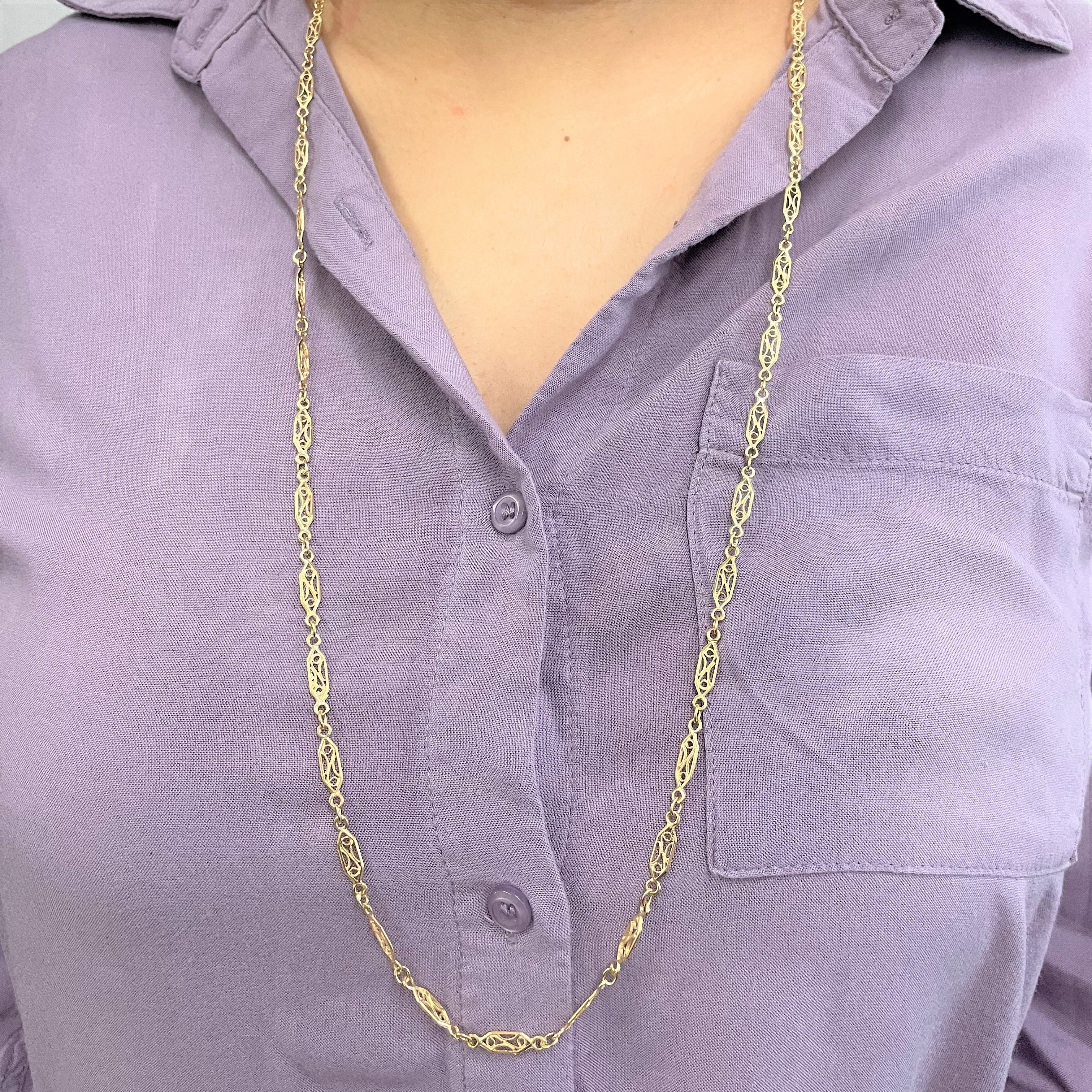 Filigree Marquise Link Chain Necklace | 32" |