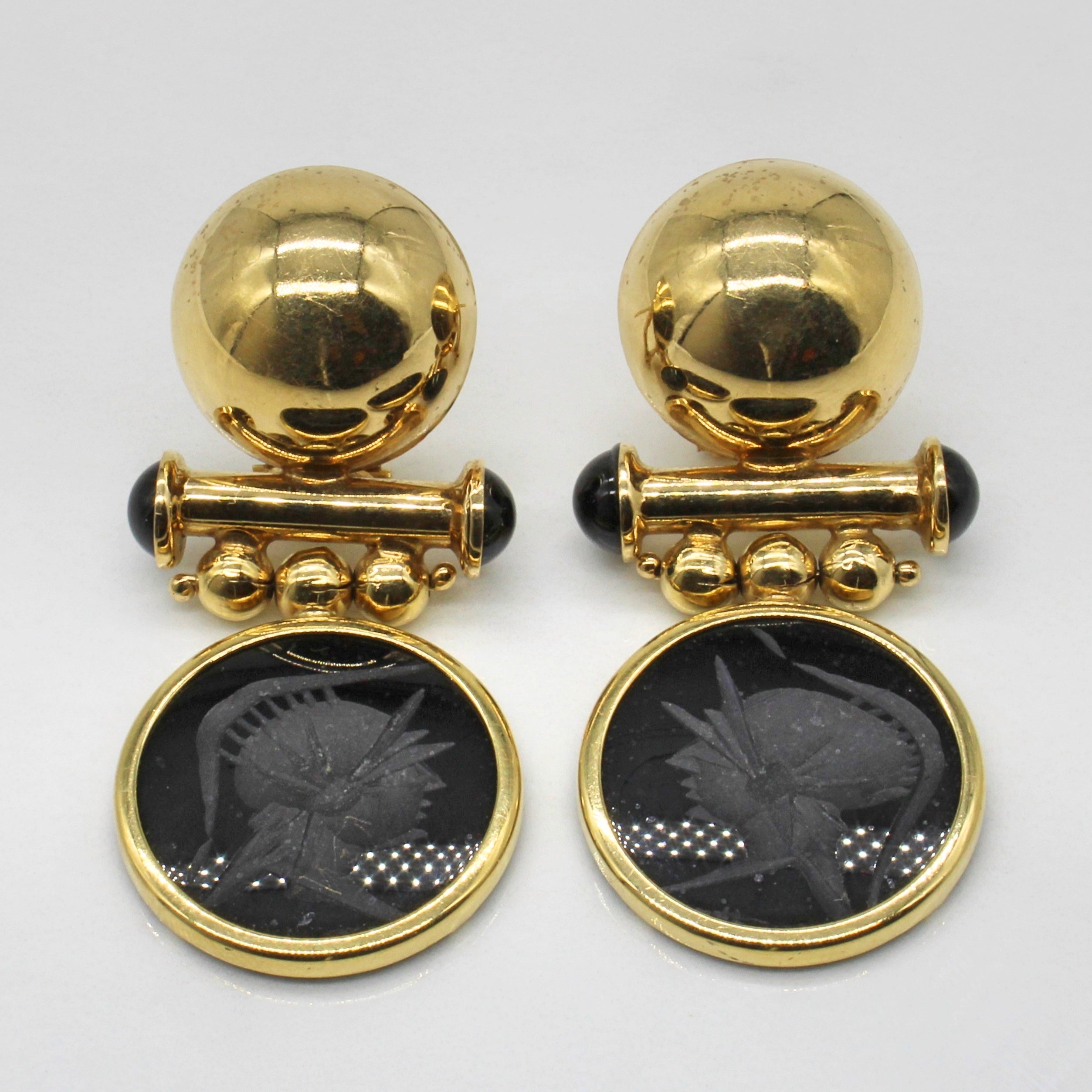 Carved Black Onyx Drop Earrings | 17.00ctw |