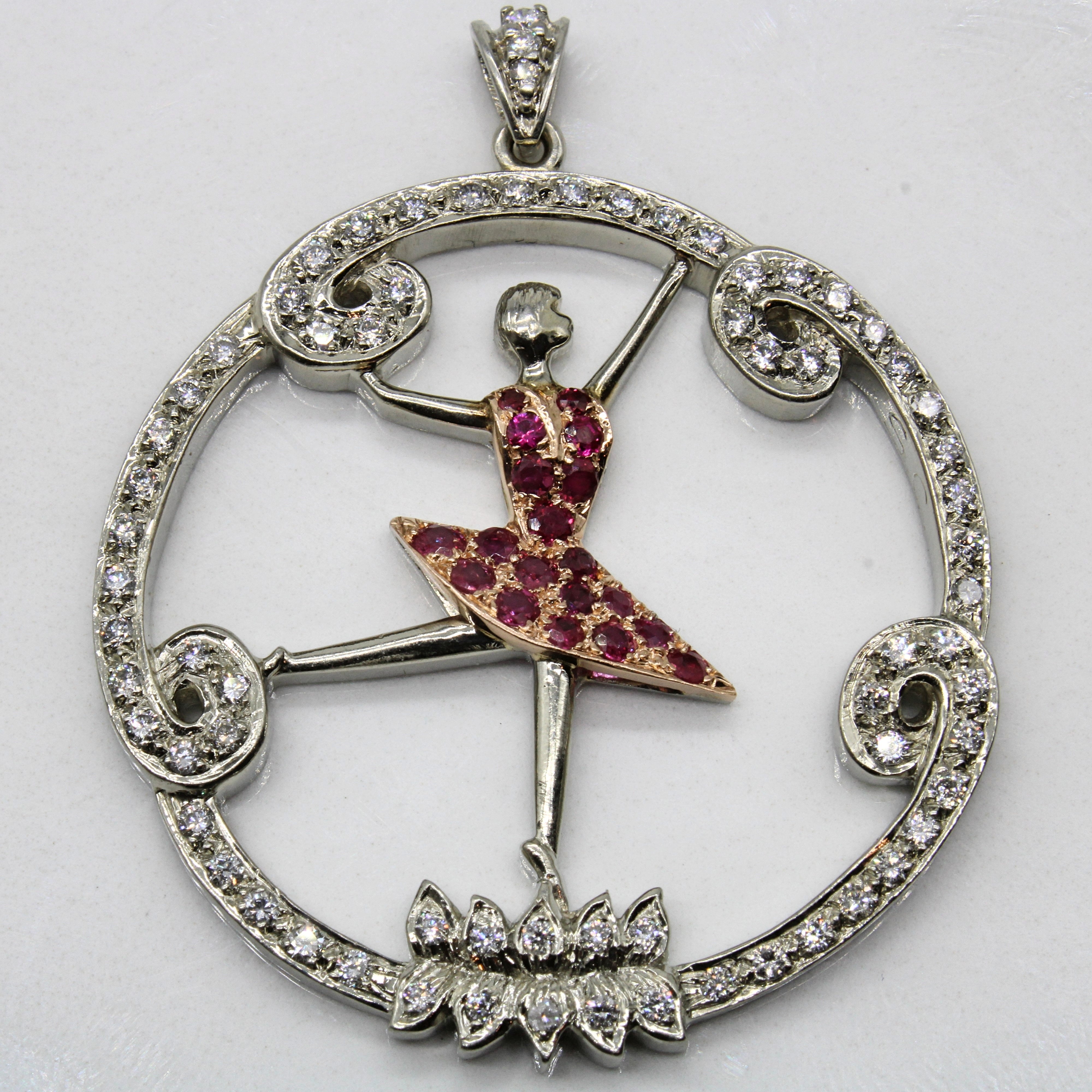 Diamond & Ruby Ballerina Pendant | 0.85ctw, 0.30ctw |